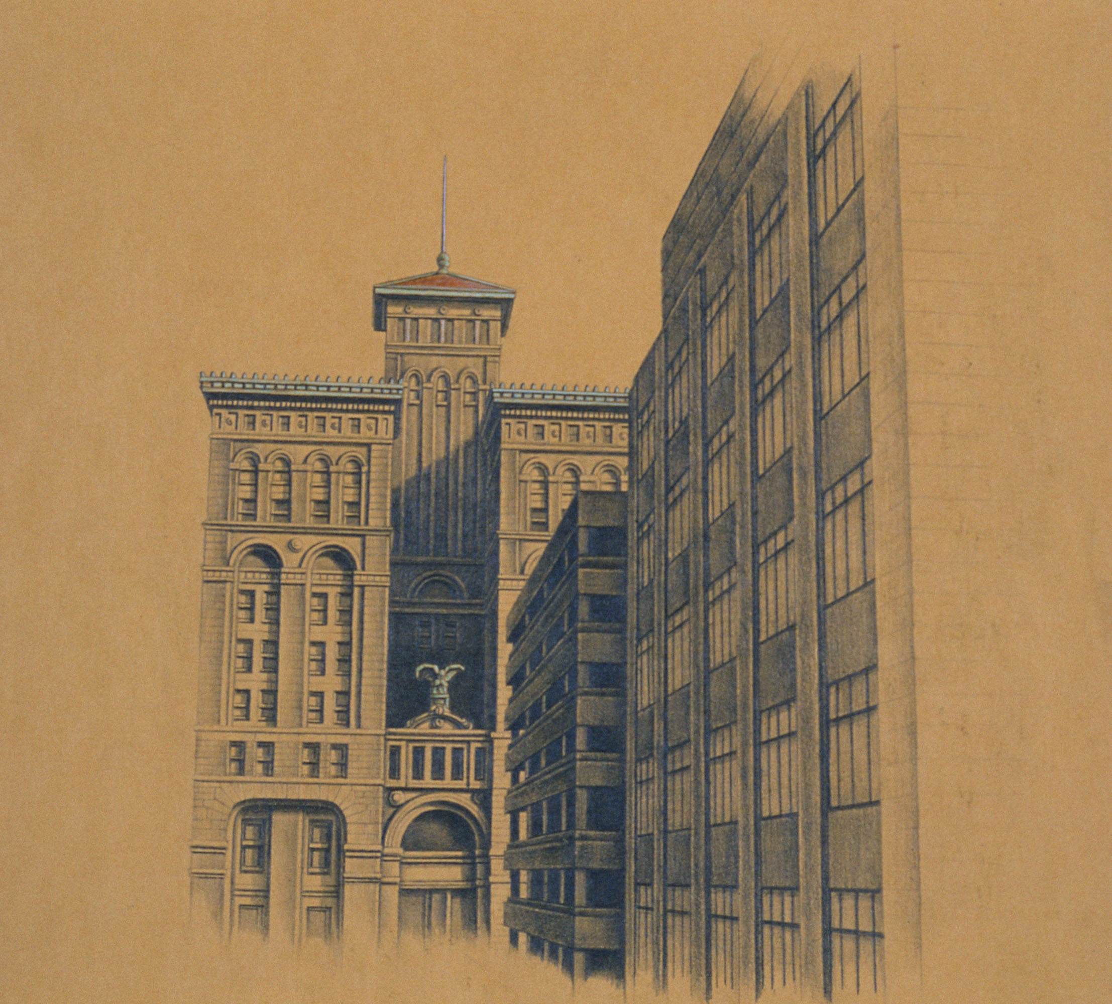  NY Life Insurance Building,&nbsp;10"x10", 2012, Graphite and Oil Pigment on Paper, Private Collection 