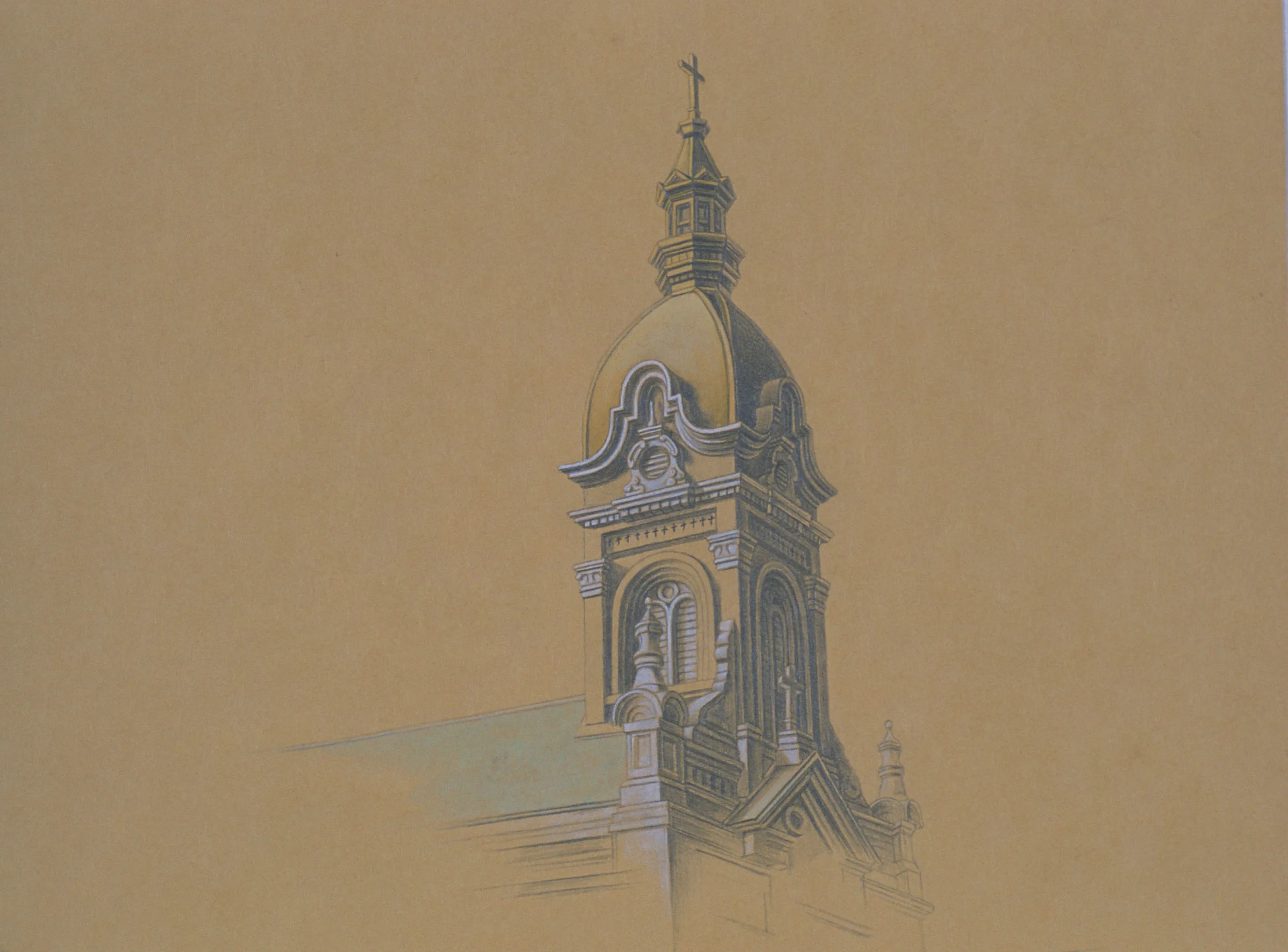  Gold-Top Church,&nbsp;10"x10", 2012, Graphite and Oil Pigment on Paper, Private Collection 