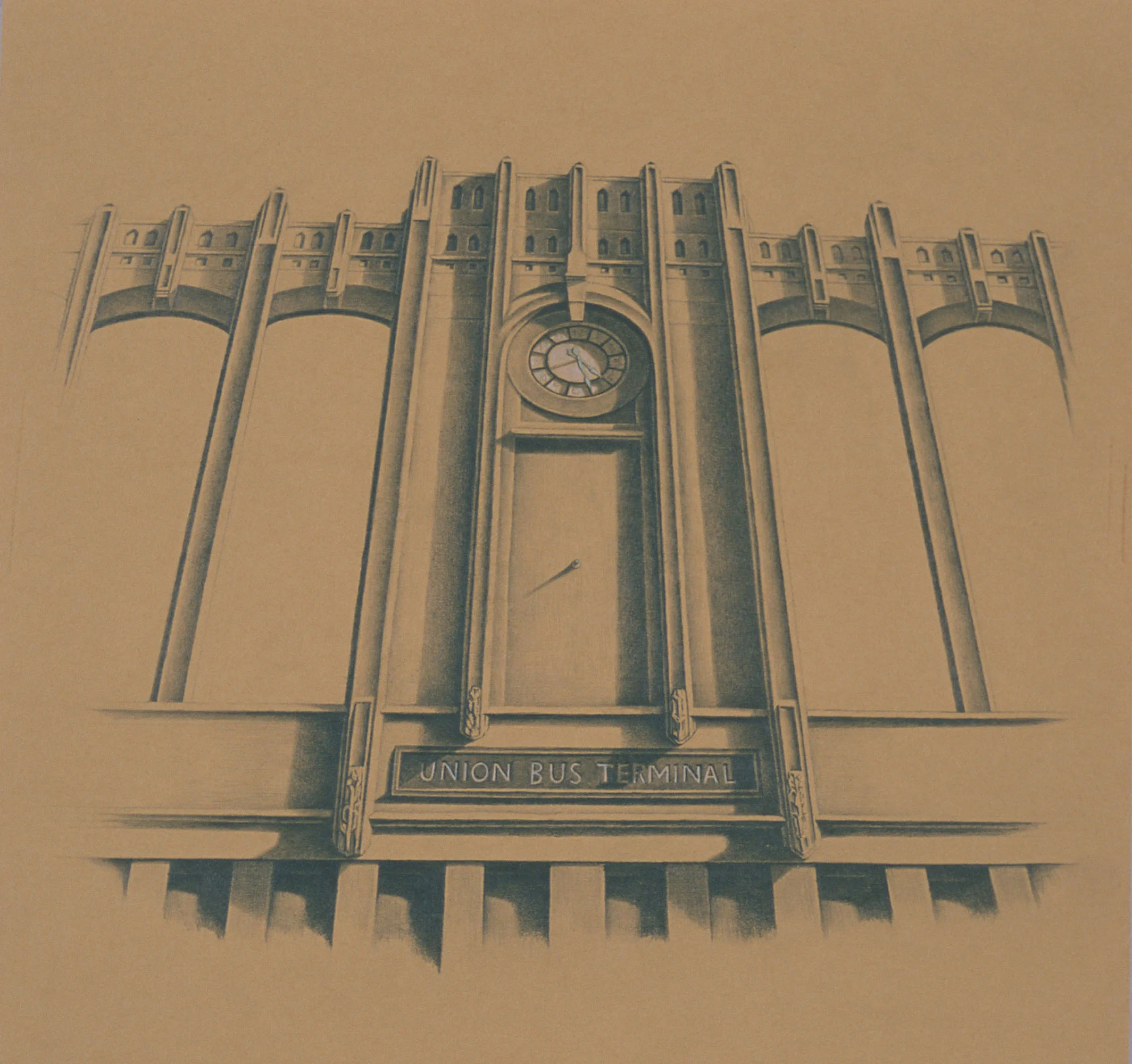  Union Bus Terminal,&nbsp;10"x10", 2012, Graphite and Oil Pigment on Paper, Private Collection 