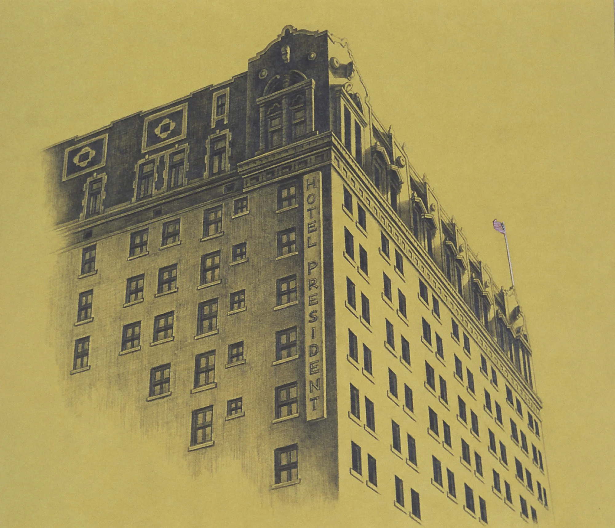  Hotel President,&nbsp;10"x10", 2012, Graphite and Oil Pigment on Paper, Private Collection 