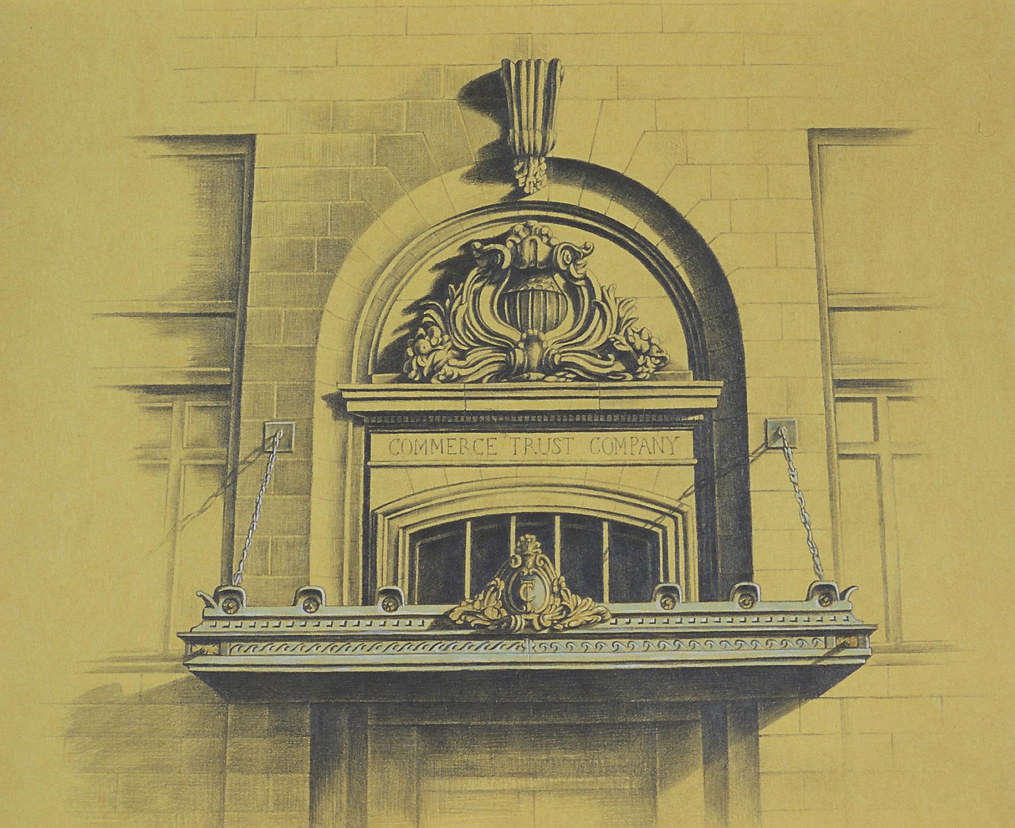  Commerce Trust Company,&nbsp;10"x10", 2012, Graphite and Oil Pigment on Paper, Private Collection 