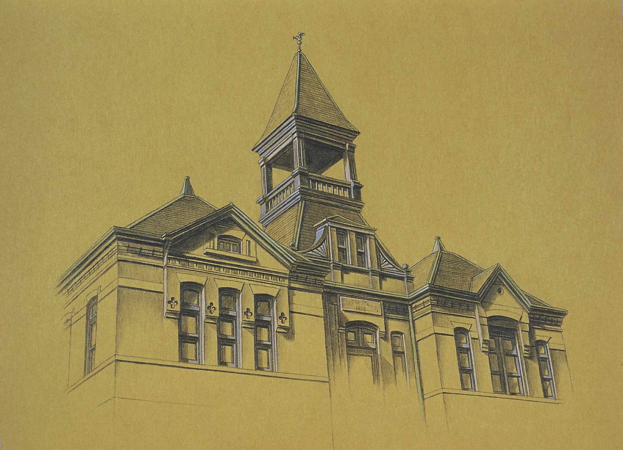 Webster School - 1888, 10"x10", 2012, Graphite and Oil Pigment on Paper, Private Collection