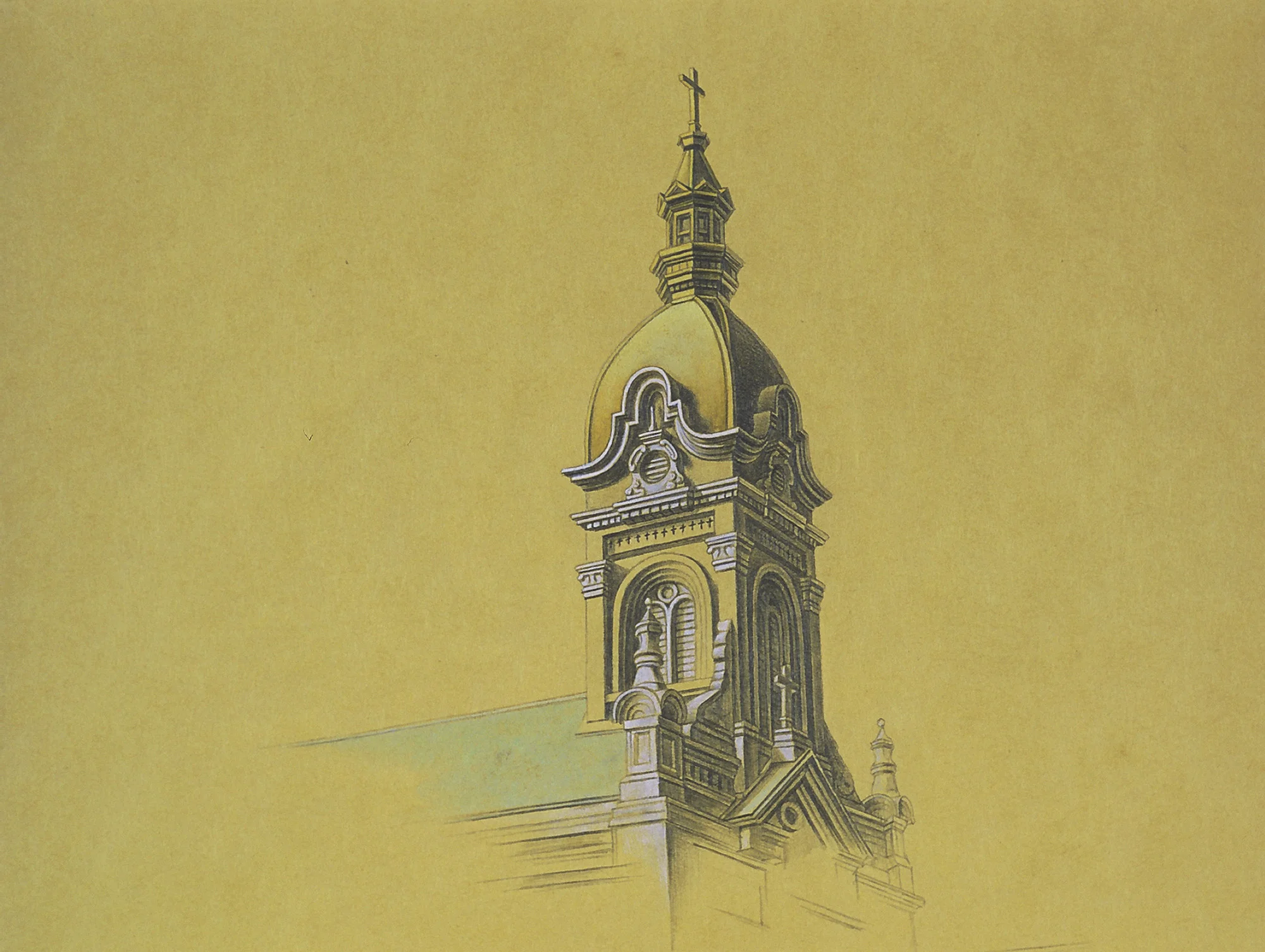  Gold-Top Church,&nbsp;10"x10", 2012, Graphite and Oil Pigment on Paper, Private Collection 