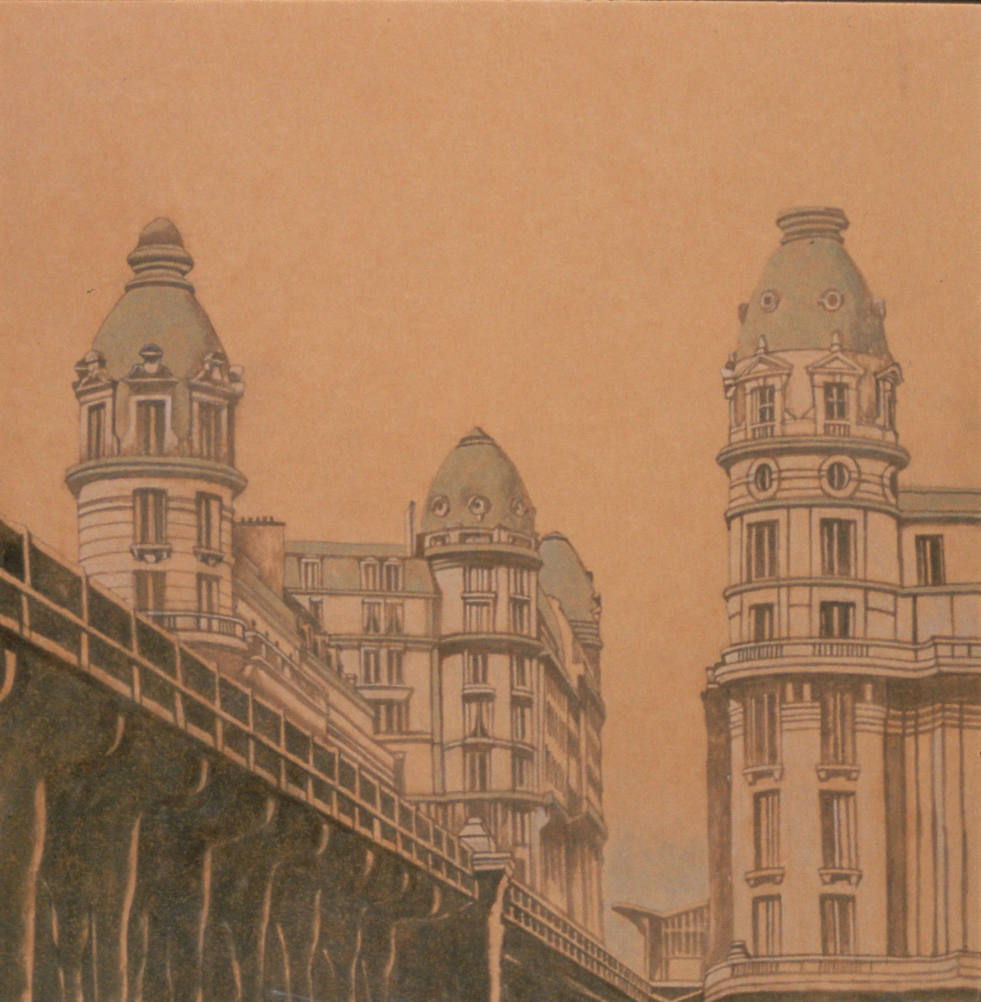  Pont De Bir Hakeim, 10"x10", 1995, Graphite and Oil Pigment on Paper, Collection: Connie Vick, PA 