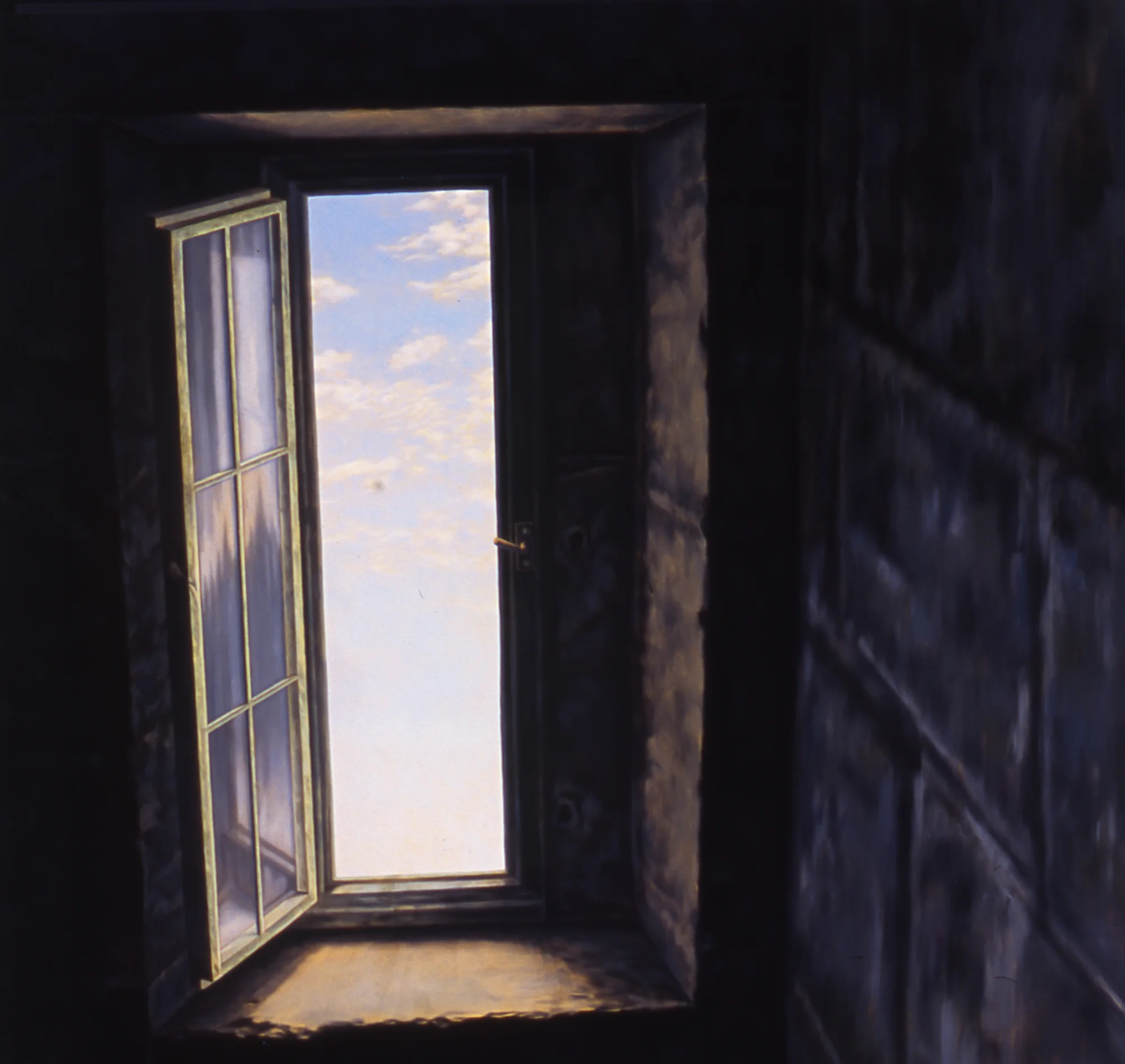 Old Town Bridge Tower, 24"x24", 2005, Oil on Masonite, Price on Request