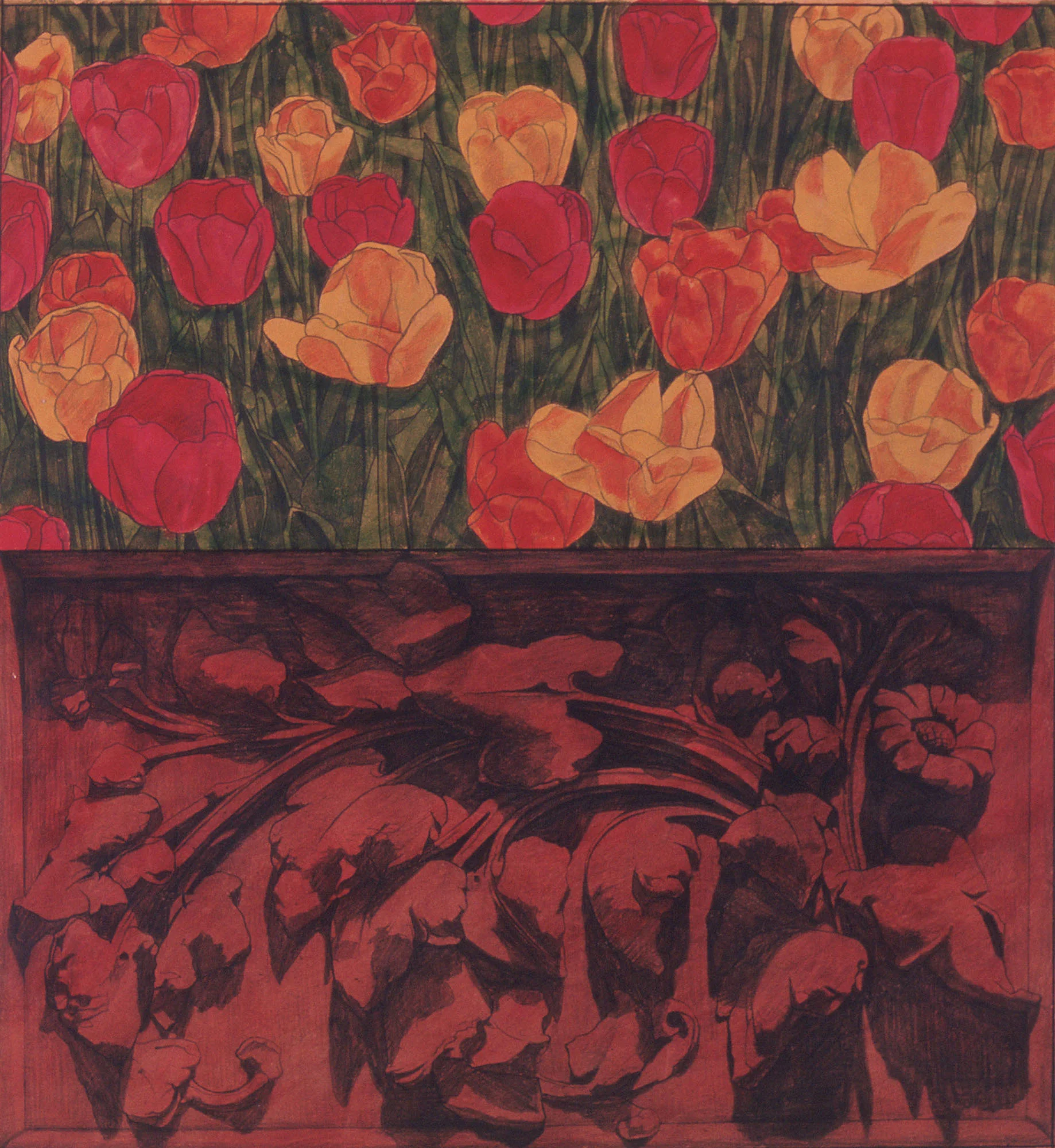  Flowers, 16"x17", 2002,&nbsp;Grease Pencil, Oil Pigment and Wax on Paper, Price on Request 