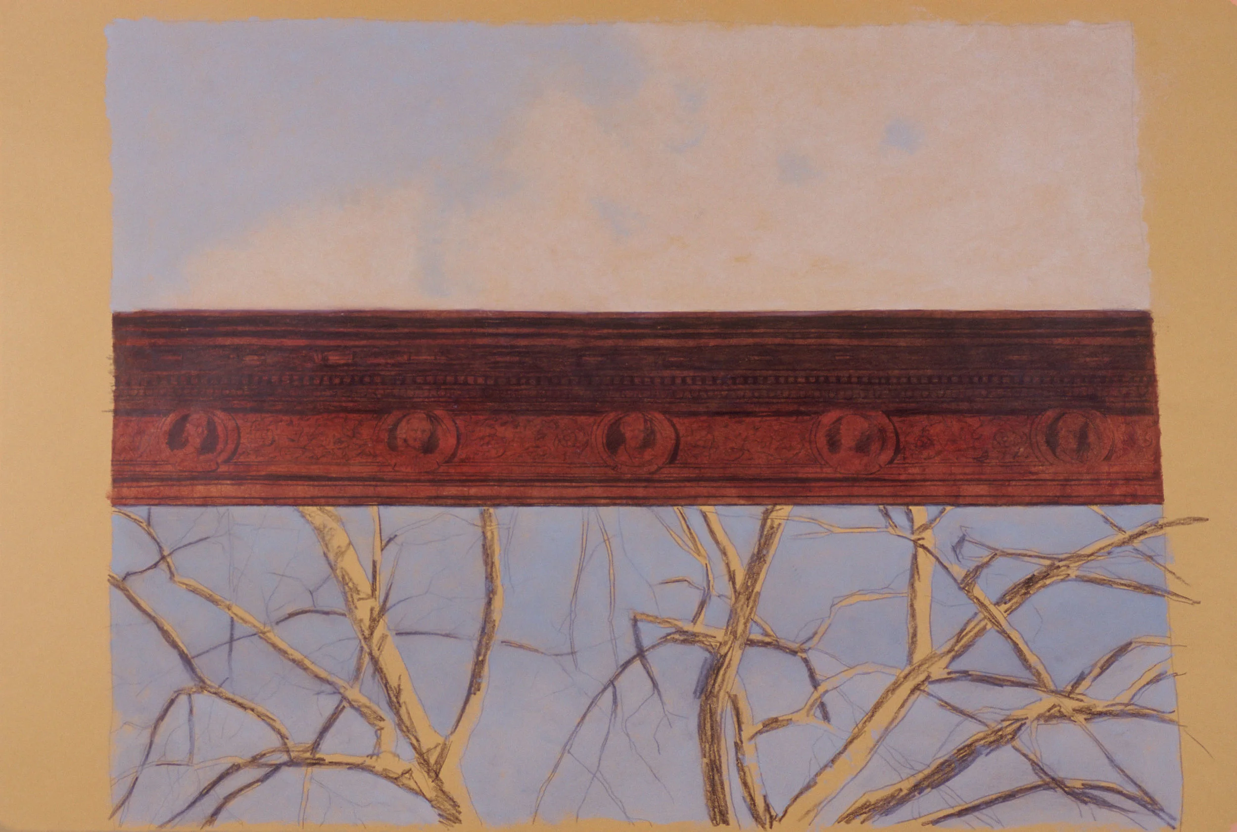  5-Heads, 26"x20", 1995,&nbsp;Grease Pencil, Oil Pigment and Wax on Paper, Collection: Mr. &amp; Mrs. Ronald Huse, NJ 