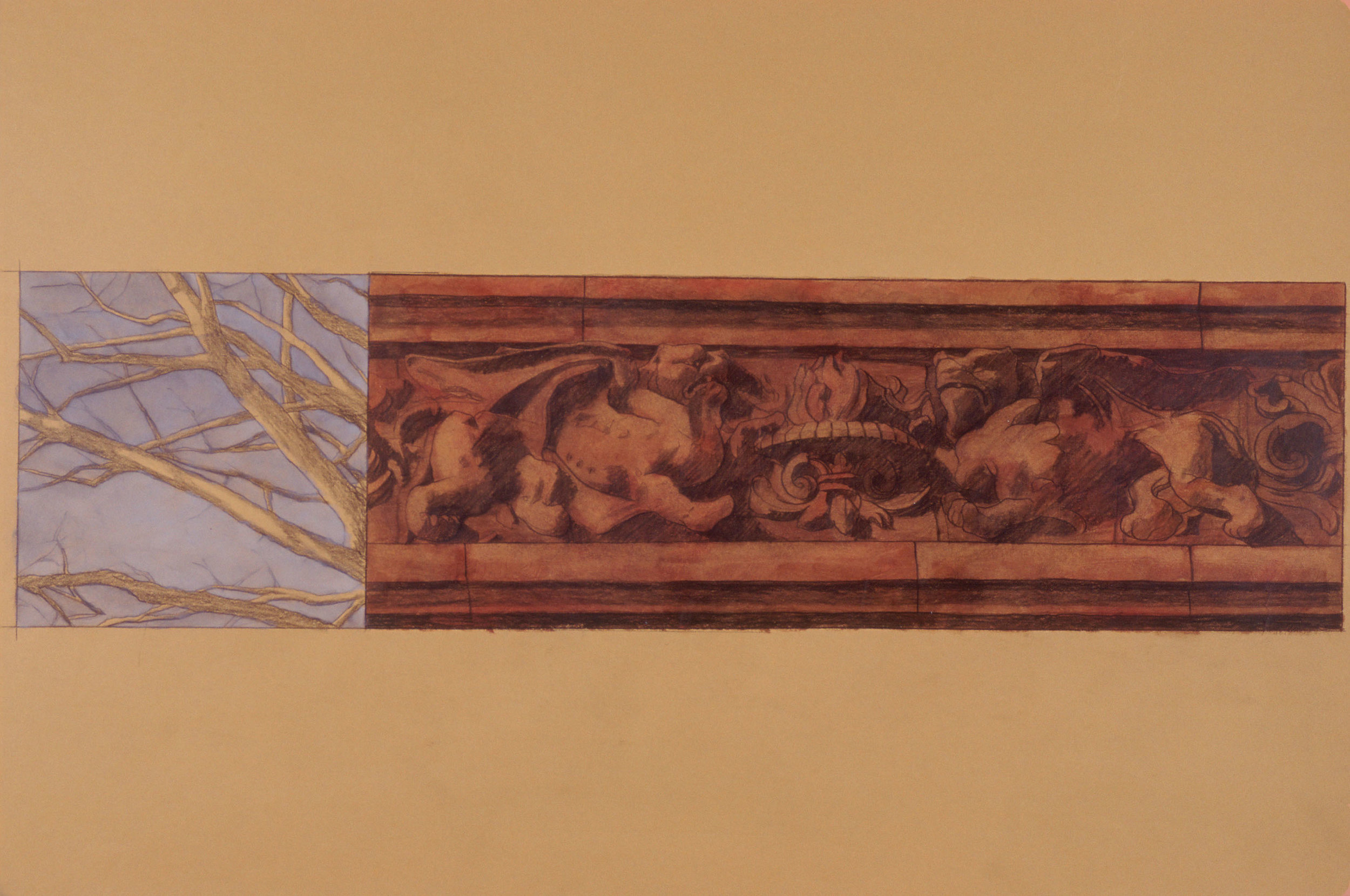  Phebes Dragon, 10"x24", 1995,&nbsp;Grease Pencil, Oil Pigment and Wax on Paper, Collection: Mr. &amp; Mrs. Ronald Huse, NJ 