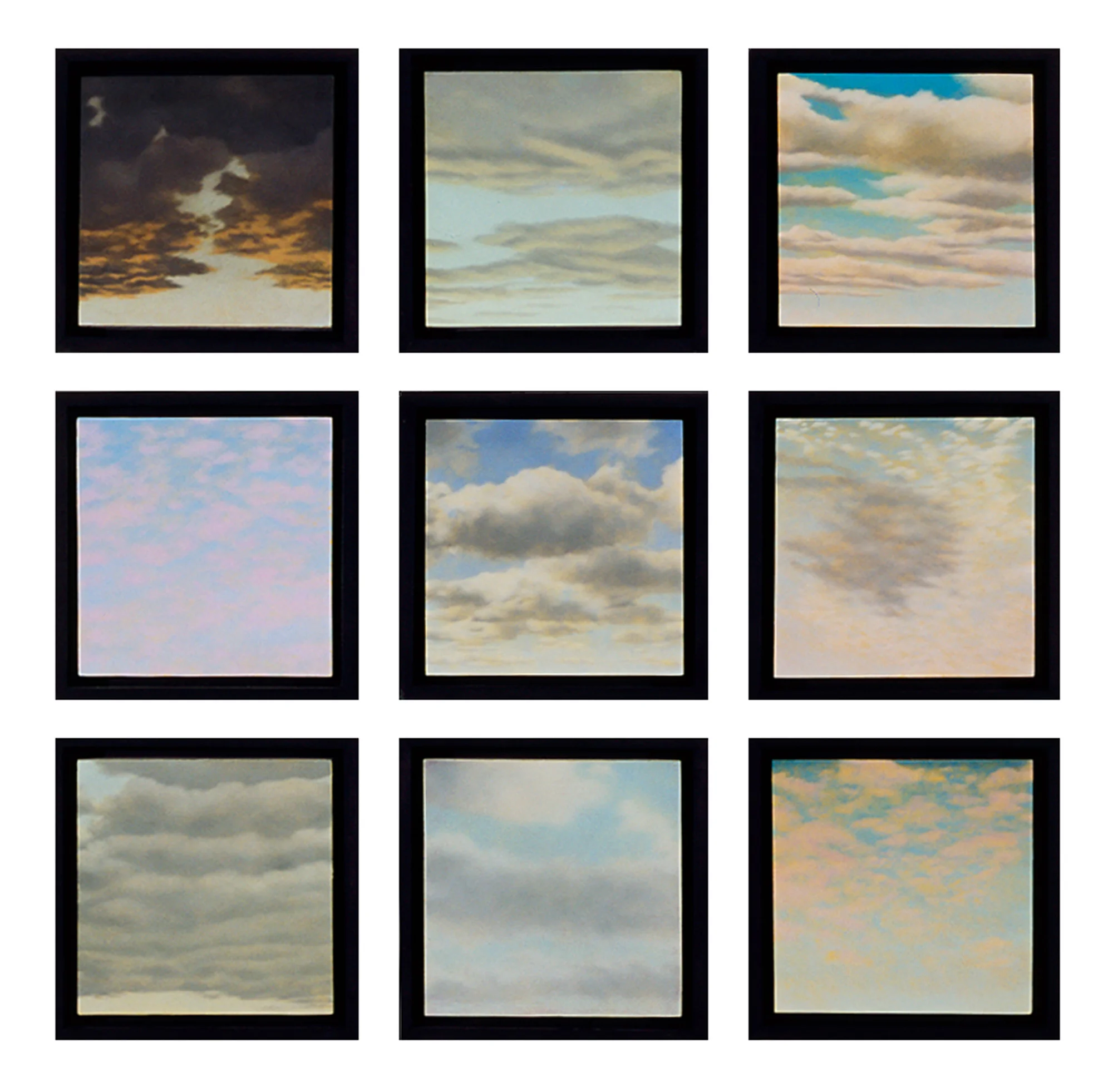  9 Sky's, 8"x8" each panel, 2002, Oil on Panel, Collection: One Timewarner Center, NY 