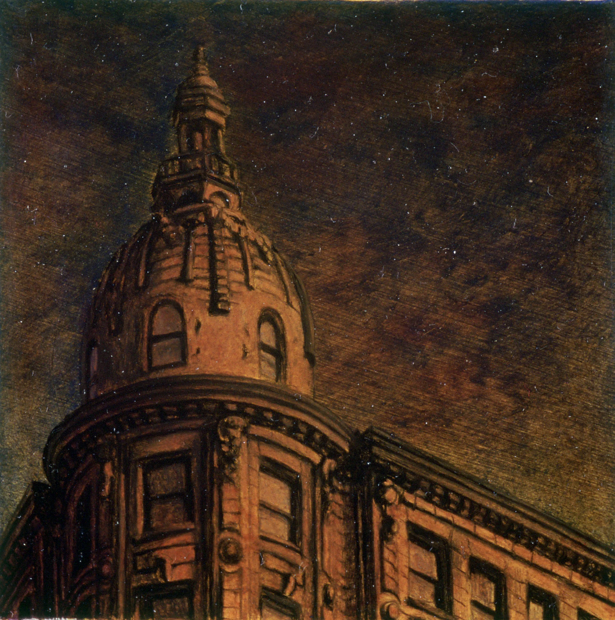  28th and Broadway,&nbsp;2"x2", Oil on Masonite, Price on Request 