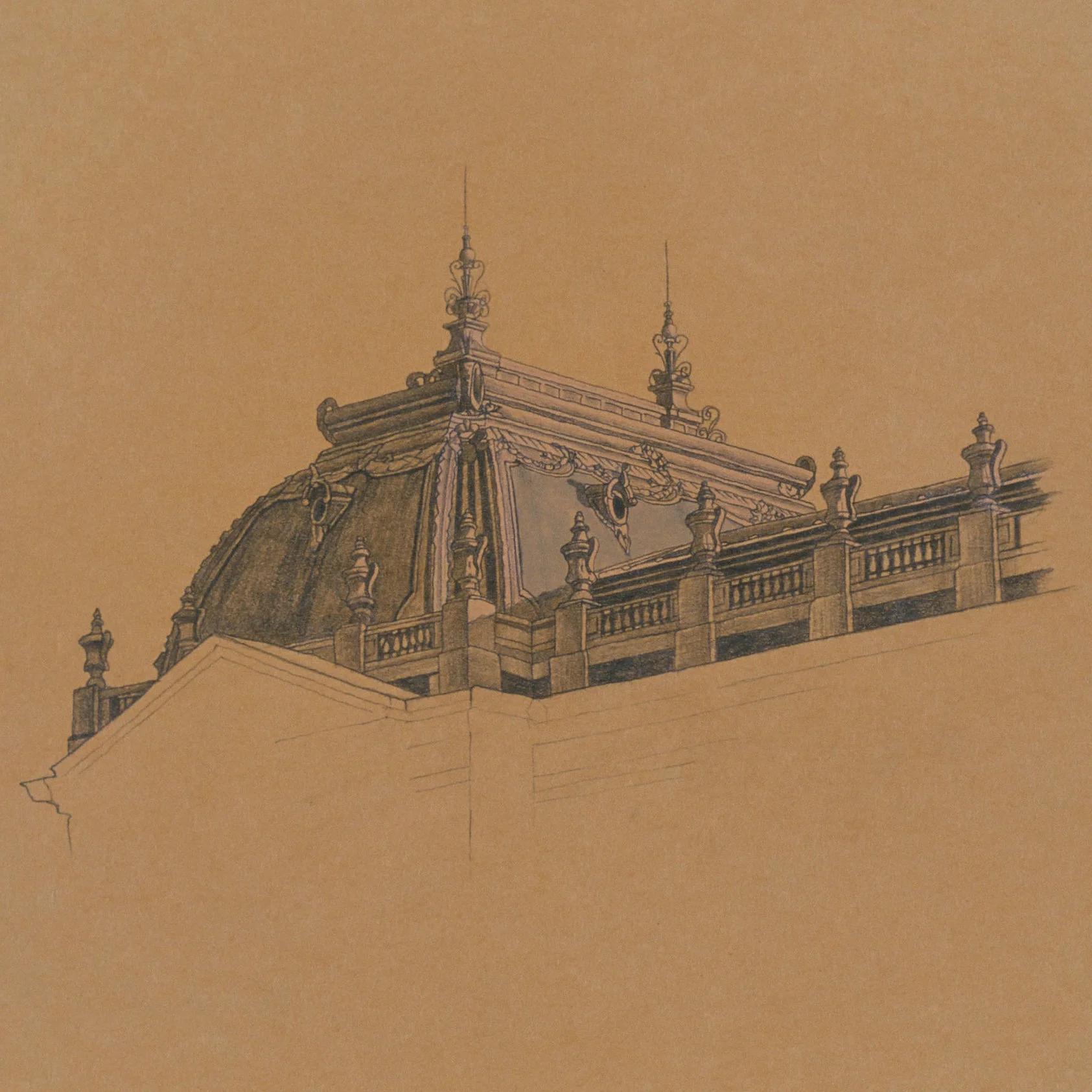  Petit Palais, 10"x10", 1995, Graphite and Oil Pigment on Paper, Private Collection 