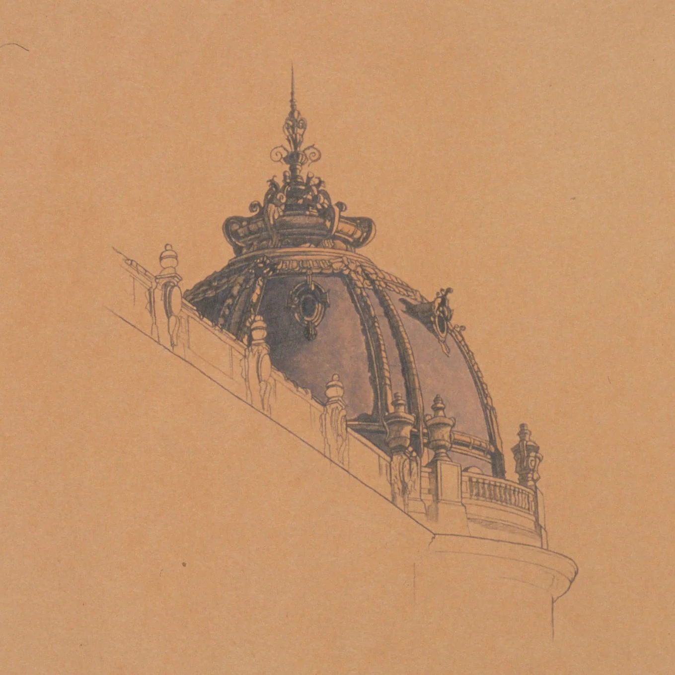  Petit Palais South, 10"x10", 1995, Graphite and Oil Pigment on Paper, 