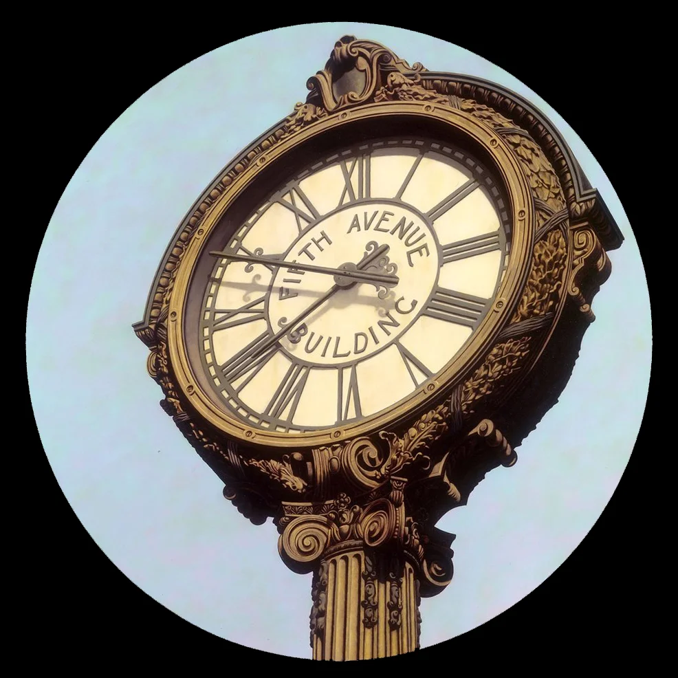  Fifth Avenue Building, 47" Diameter, 1991, Oil on Masonite, Collection: Gordon Vehling, New Jersey 