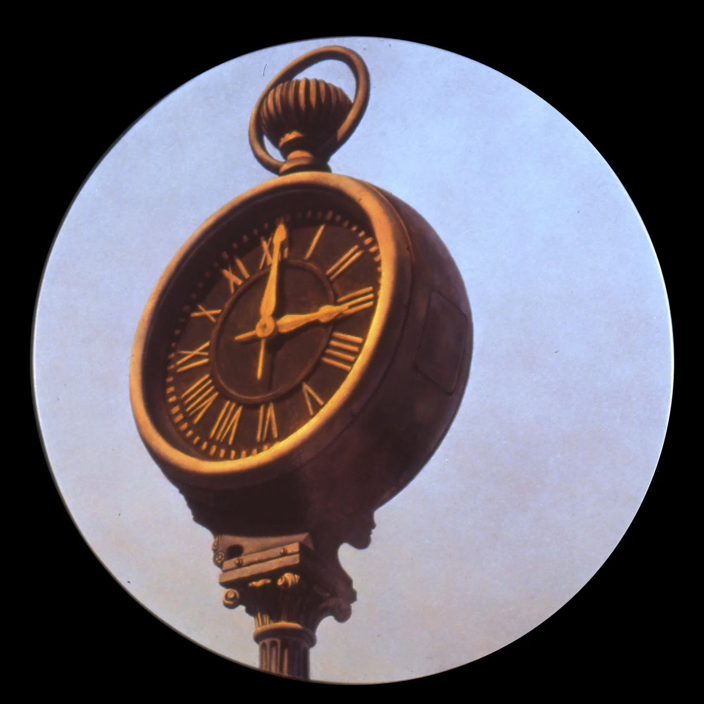 3:00, 47" Diameter, 1992, Oil on Masonite, Collection: Tom and Jean Coakley, Pennsylvania
