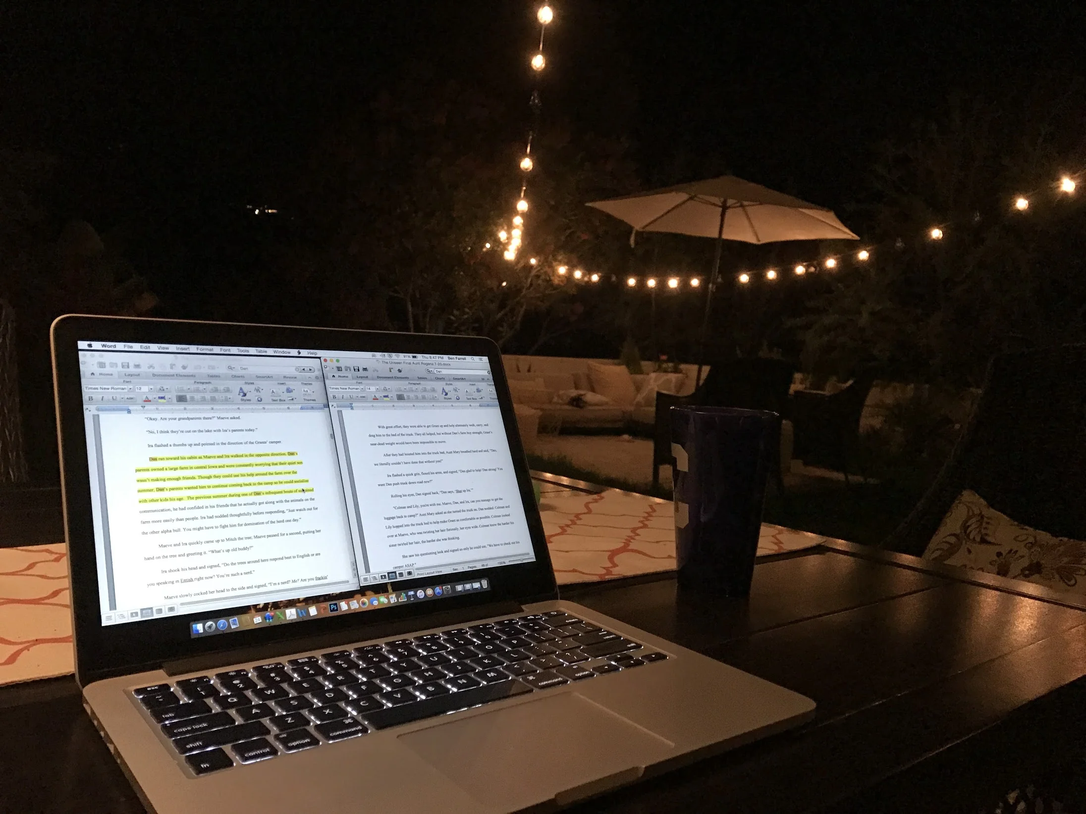 Heaven is a backyard, string lights and a computer.