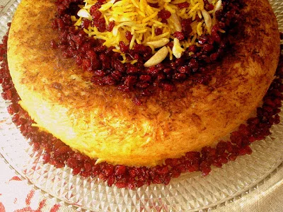 Tah-Chin - Persian Upside Down Layered Saffron Rice & Chicken
