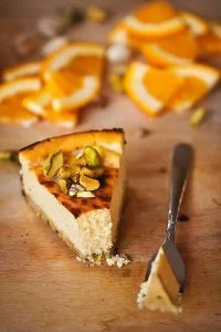 Saffron Pistachio White Chocolate Cheesecake
