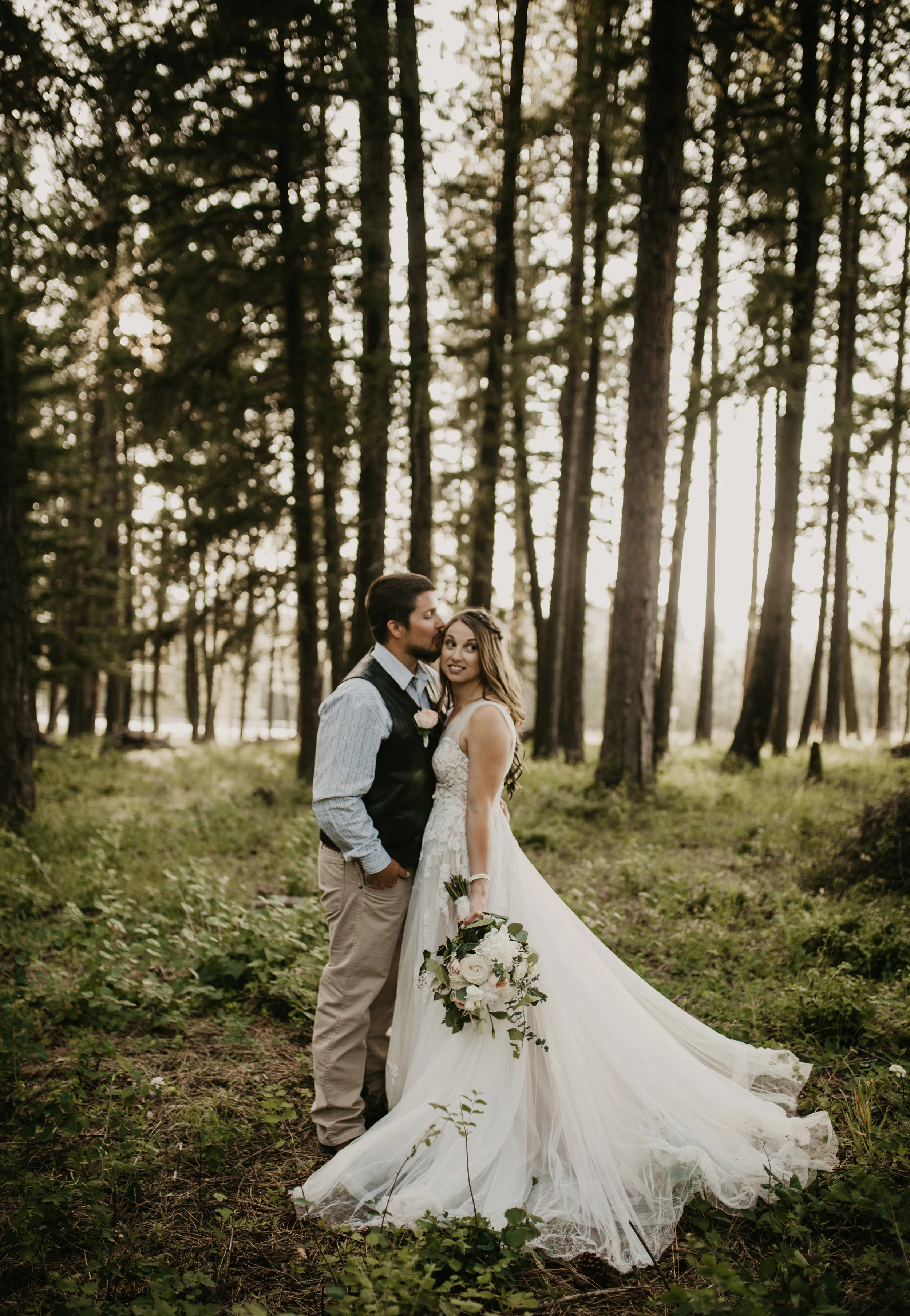 Bride and Groom Session in a woodland scene