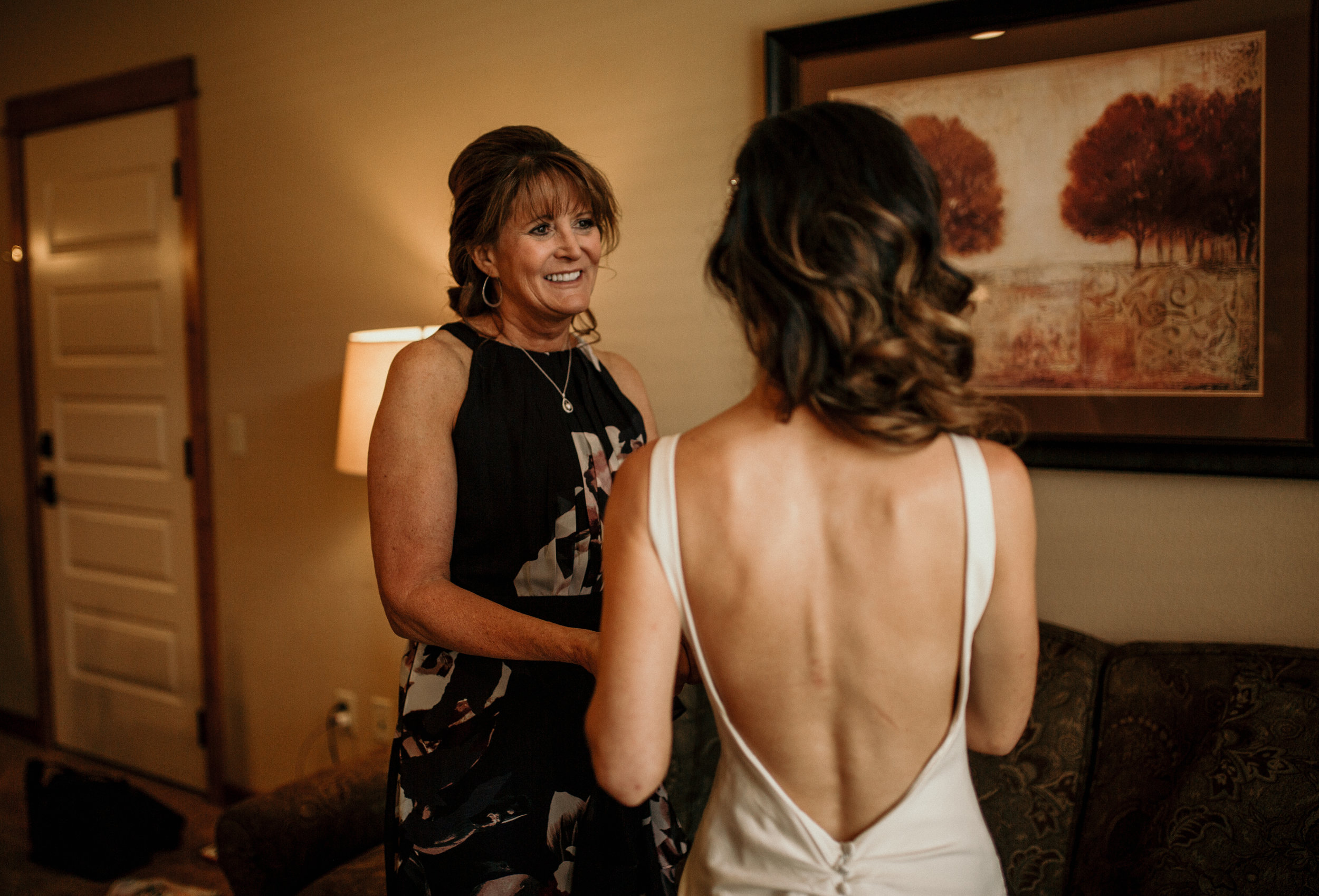  Mother and Daughter first look on wedding day 