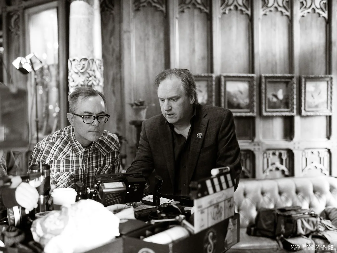 Director Paul Bonesteel, and best-selling author Robert Beatty, having a chat during playback.