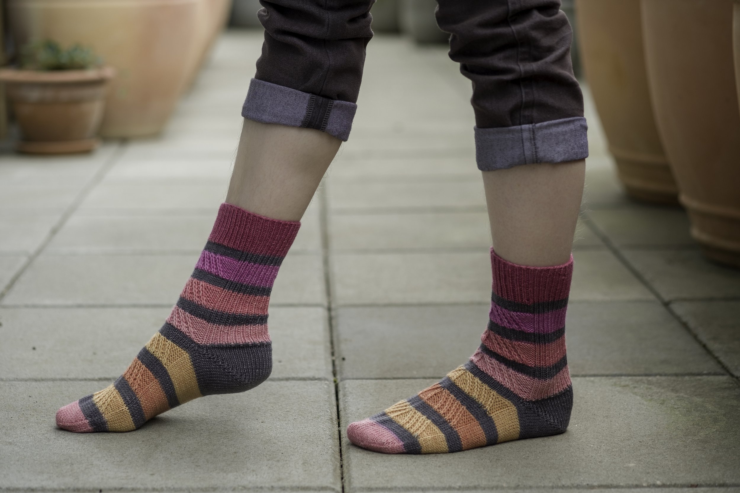 Basic Sock Knitting Pattern and Self Striping Yarn