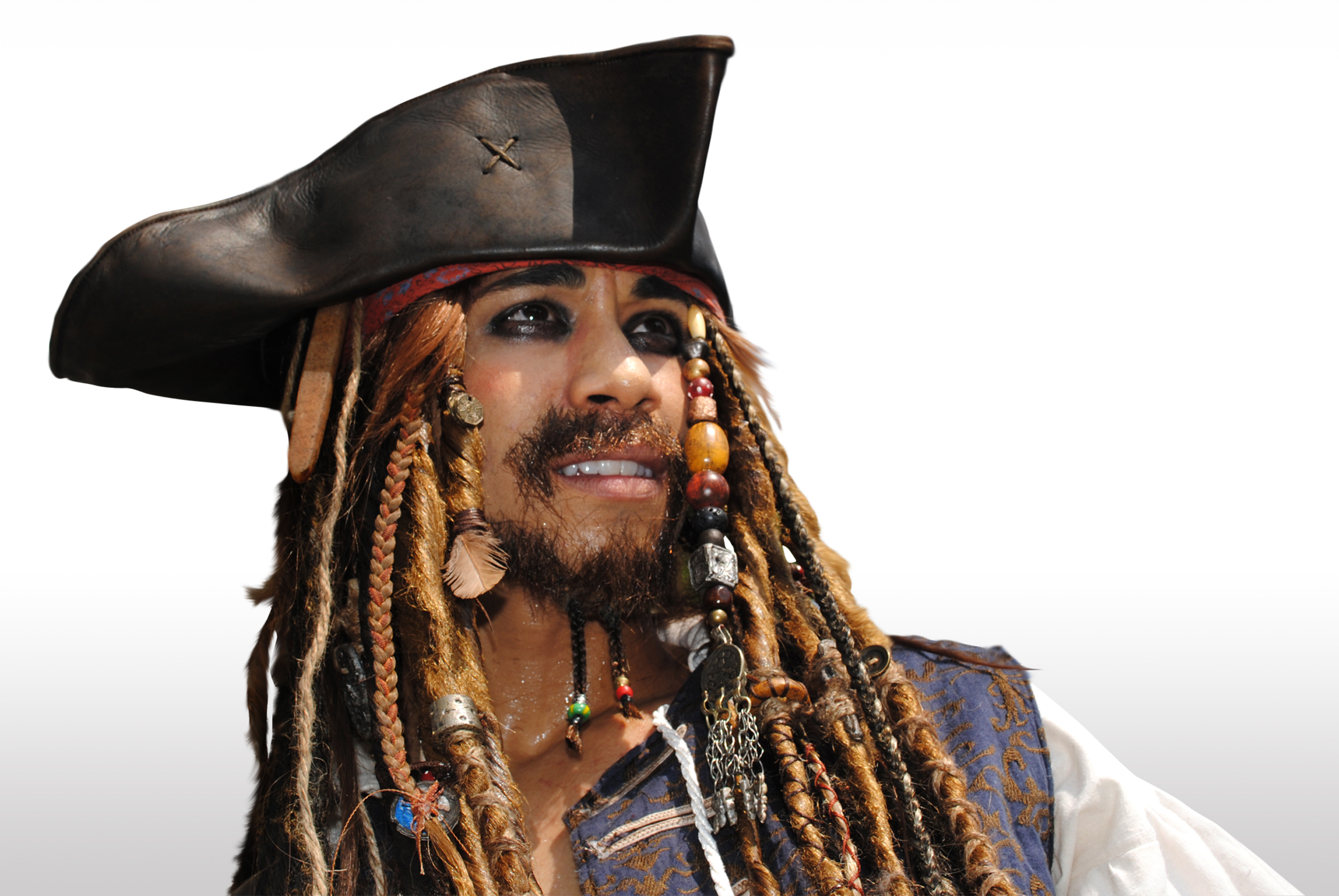 Pirates of the Caribbean Jack Sparrow Tri Corner Buccaneer Hat Wig Set Cosplay 