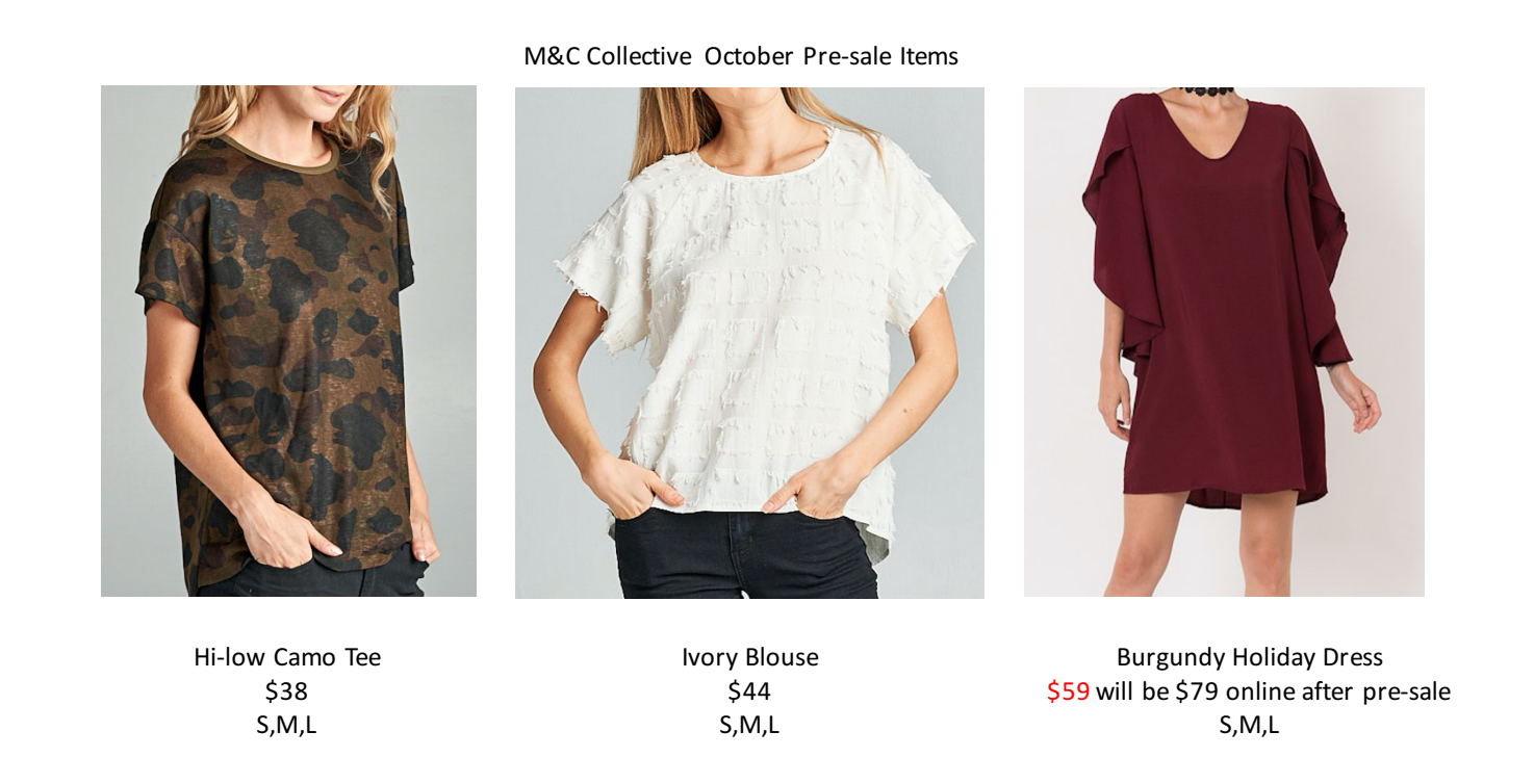 All you have to do is reply with your order (items and sizing). We get the items to you as soon as we get the products in hand! xxM&C