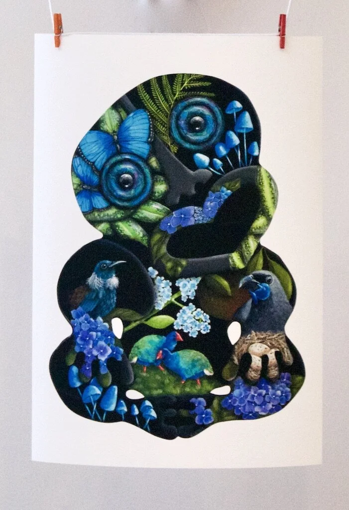 Blue tiki print. 330g german etch card. 32Hx23Wcm. unframed. $150. 5 copies. version 2.jpeg