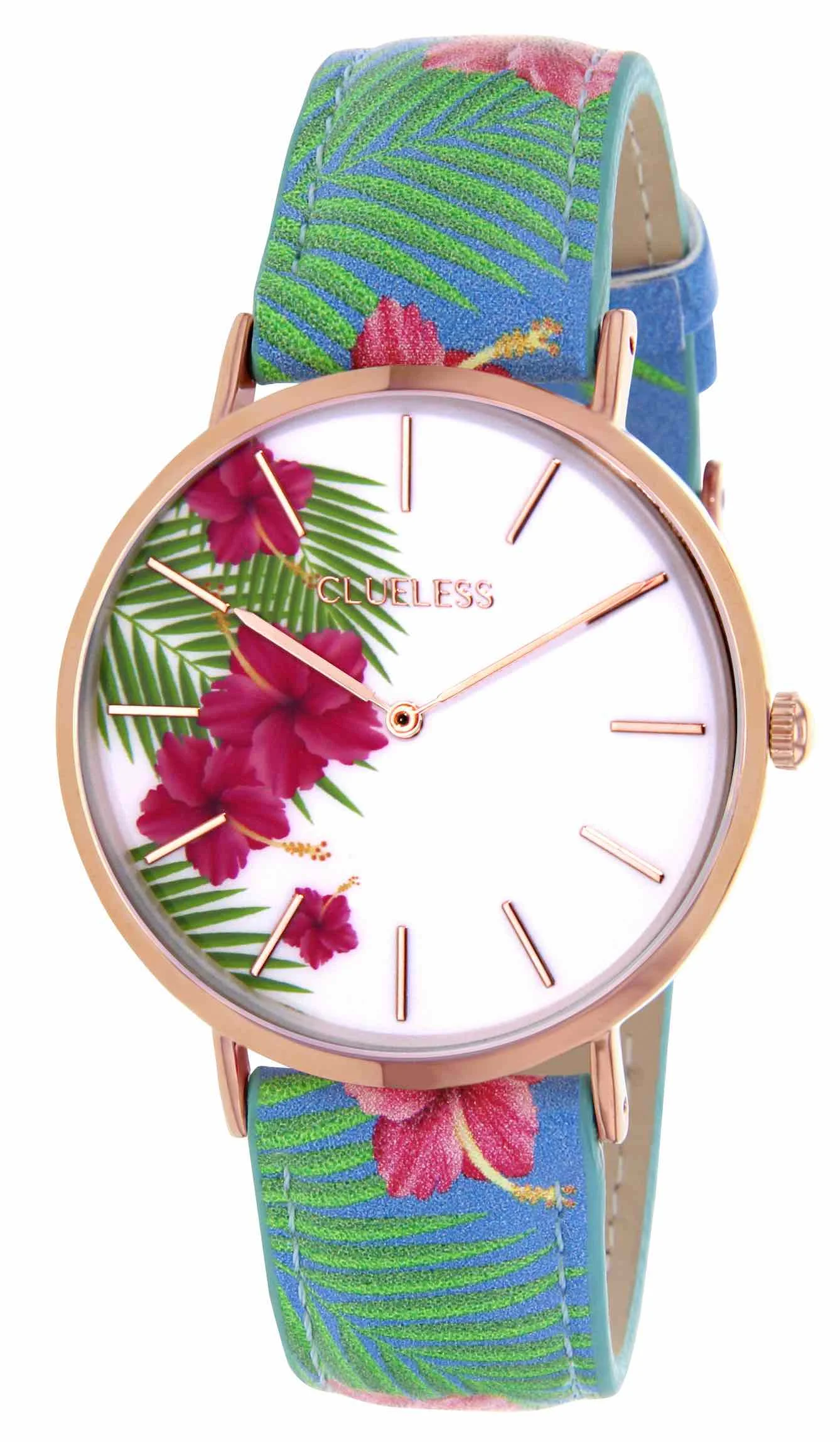 Clueless_Montre_bcl10031_005.jpg | Bracelet multicolor bleu foncé - Boitier or rose - Cadran blanc et multicolor - 2