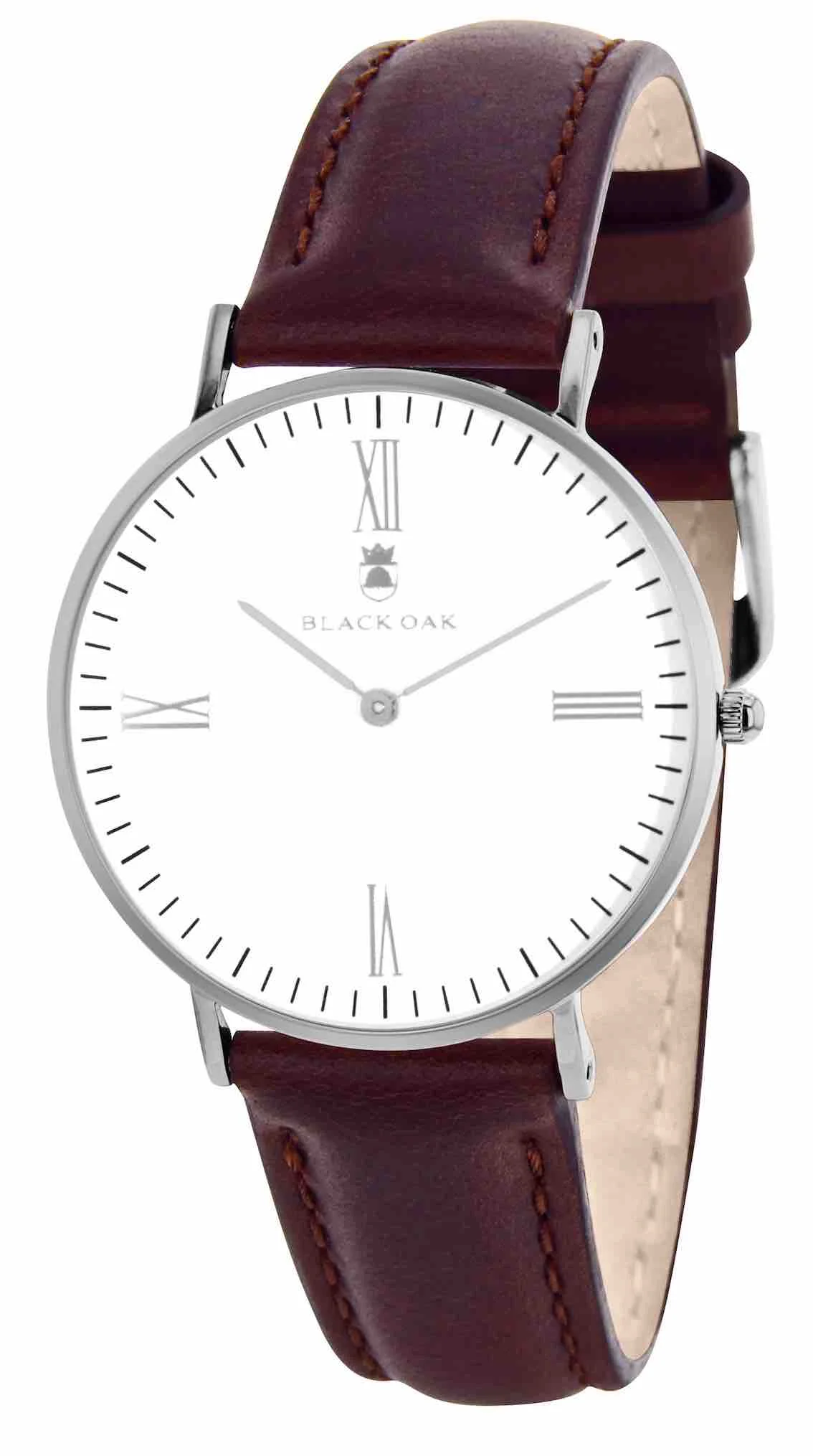 montre_blackoak_bx57204_002.jpg | Bracelet marron - Boitier argent - Cadran blanc