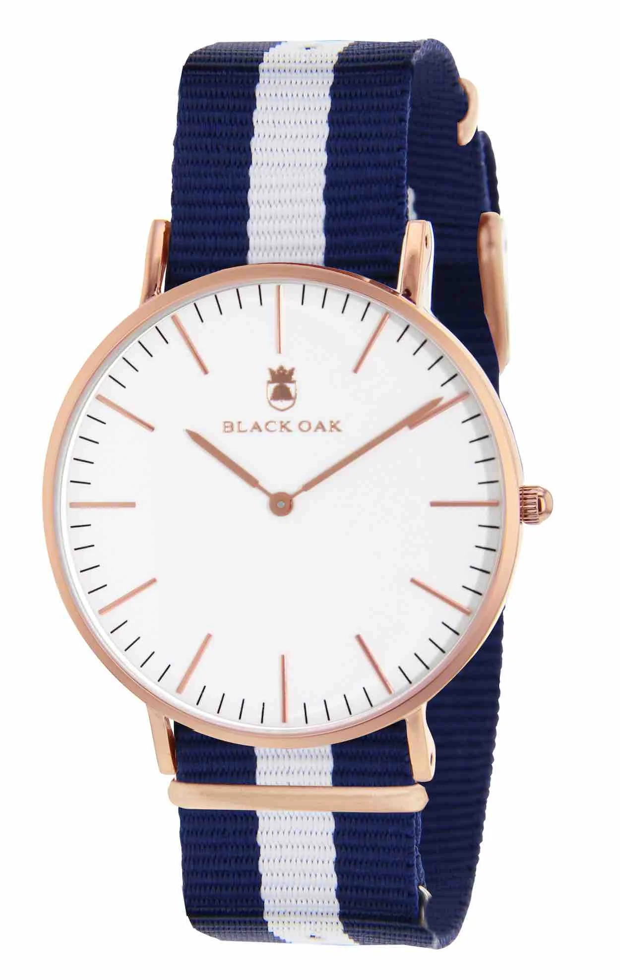 montre_blackoak_bx59904_010w.jpg | Bracelet bleu blanc - Boitier or rose - Cadran blanc