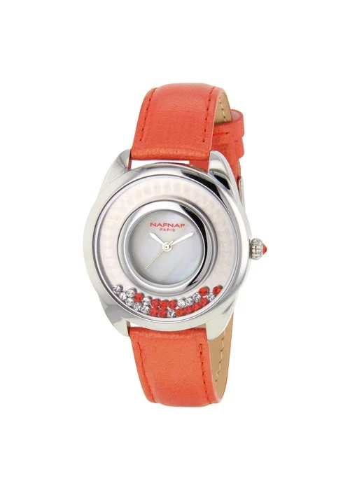 montre_femme_naf_naf_N10392_211.jpg | Bracelet rouge - Boitier argent - Cadran perle