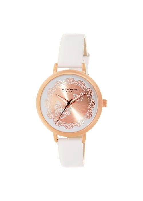 montre_femme_naf_naf_N10752_802.jpg | Bracelet blanc - Boitier or rose - Cadran or rose