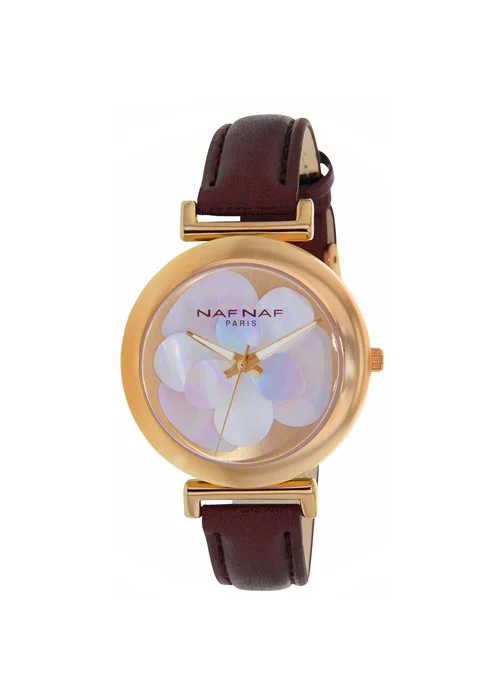montre_femme_naf_naf_N10912_819.jpg | Bracelet marron - Boitier or rose - Cadran perle