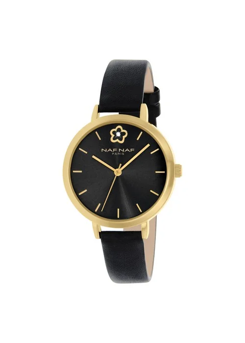montre_femme_naf_naf_N10942_103.jpg | Bracelet noir - Boitier doré - Cadran noir