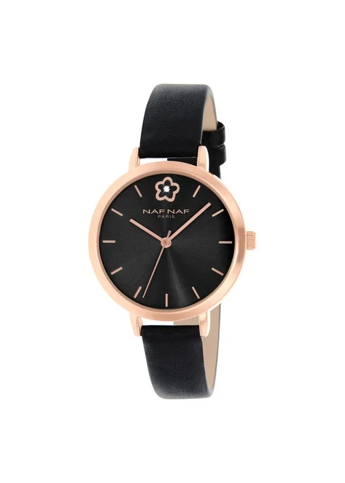 montre_femme_naf_naf_N10942_803.jpg | Bracelet noir - Boitier or rose - Cadran noir