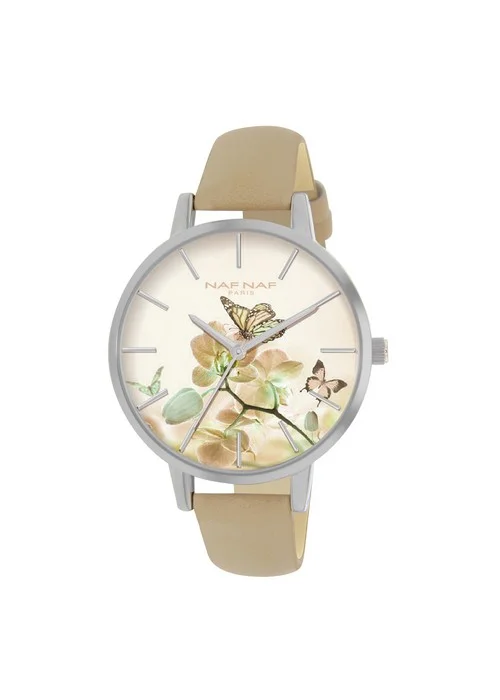 montre_femme_naf_naf_N10982_206.jpg | Bracelet beige - Boitier argent - Cadran beige