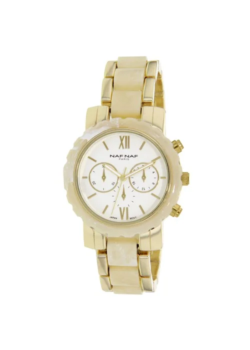 montre_femme_naf_naf_N11004_106.jpg | Bracelet doré et beige - Boitier doré - Cadran beige