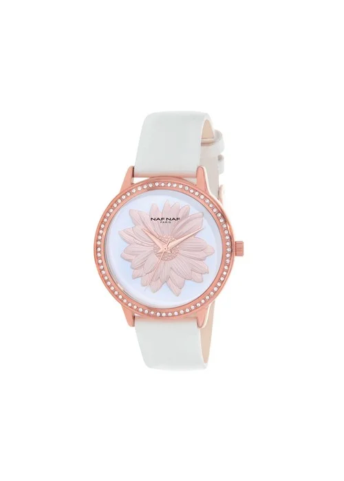montre_femme_naf_naf_N11022_801.jpg | Bracelet blanc - Boitier or rose - Cadran rose