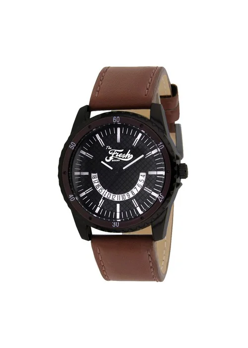 the_fresh_brand_montre_BFR50261_905.jpg Bracelet marron - Boitier noir - Cadran noir