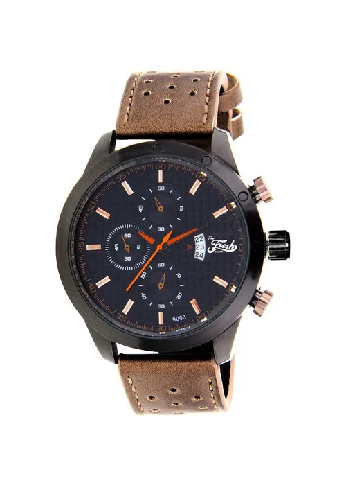 the_fresh_brand_montre_BFR50341_902.jpg Bracelet marron - Boitier noir - Cadran noir