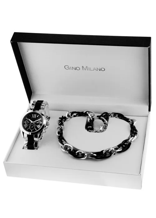 coffret_cadeaux_bracelet_femme_montre_gino_milano_MWF14_001_B.jpg | Bracelet noir et argent - Boitier argent - Cadran noir