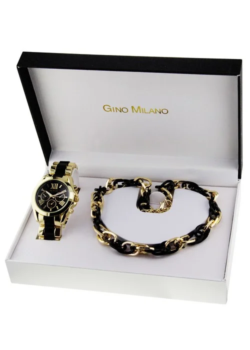 coffret_cadeaux_bracelet_femme_montre_gino_milano_MWF14_001_A.jpg | Bracelet noir et doré - Boitier doré - Cadran noir