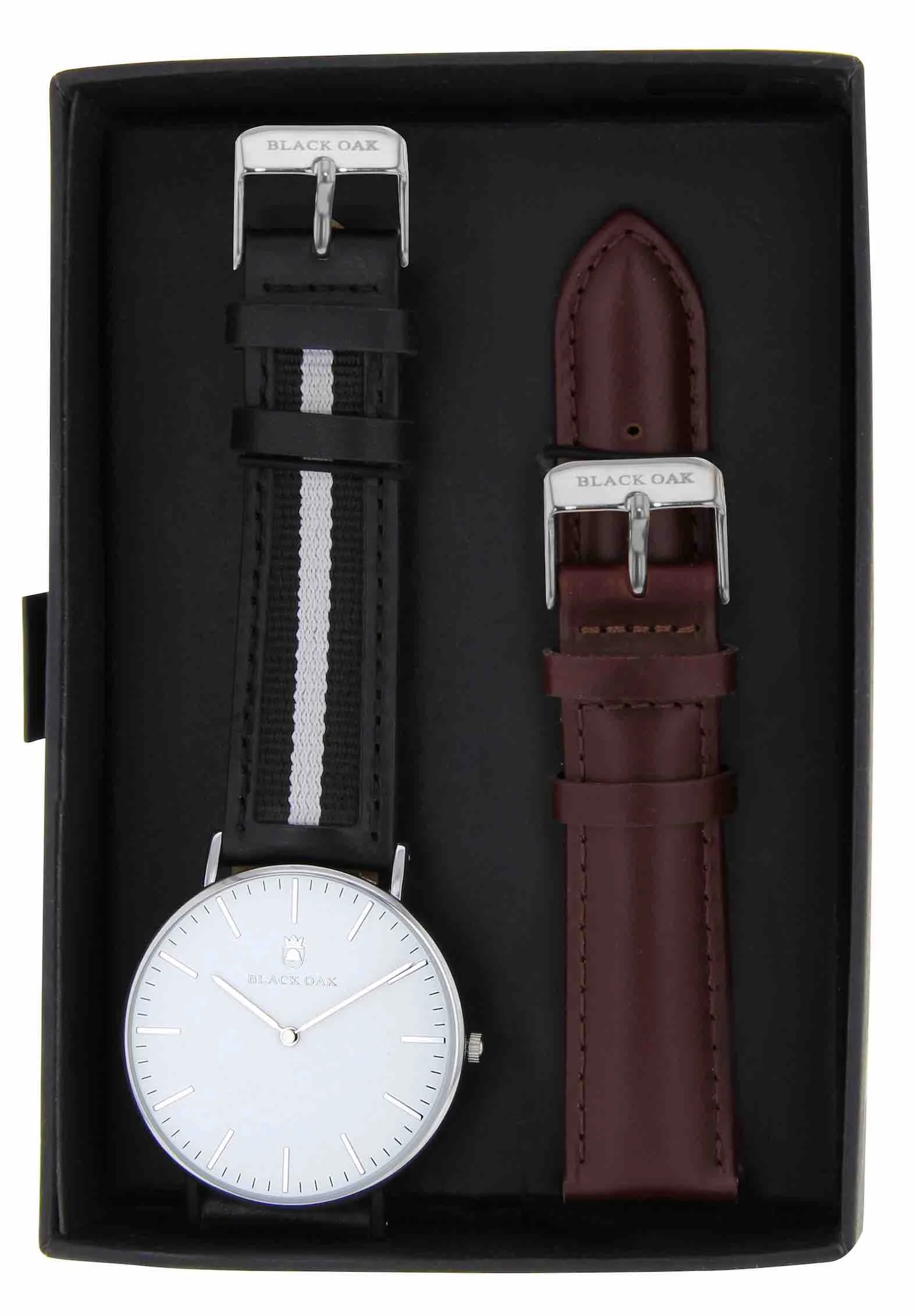 Montre homme black oak bracelet interchangeable BX58904SET-142 | Bracelet Noir Blanc - Boitier Argent - Bracelet Interchangeable Bordeaux