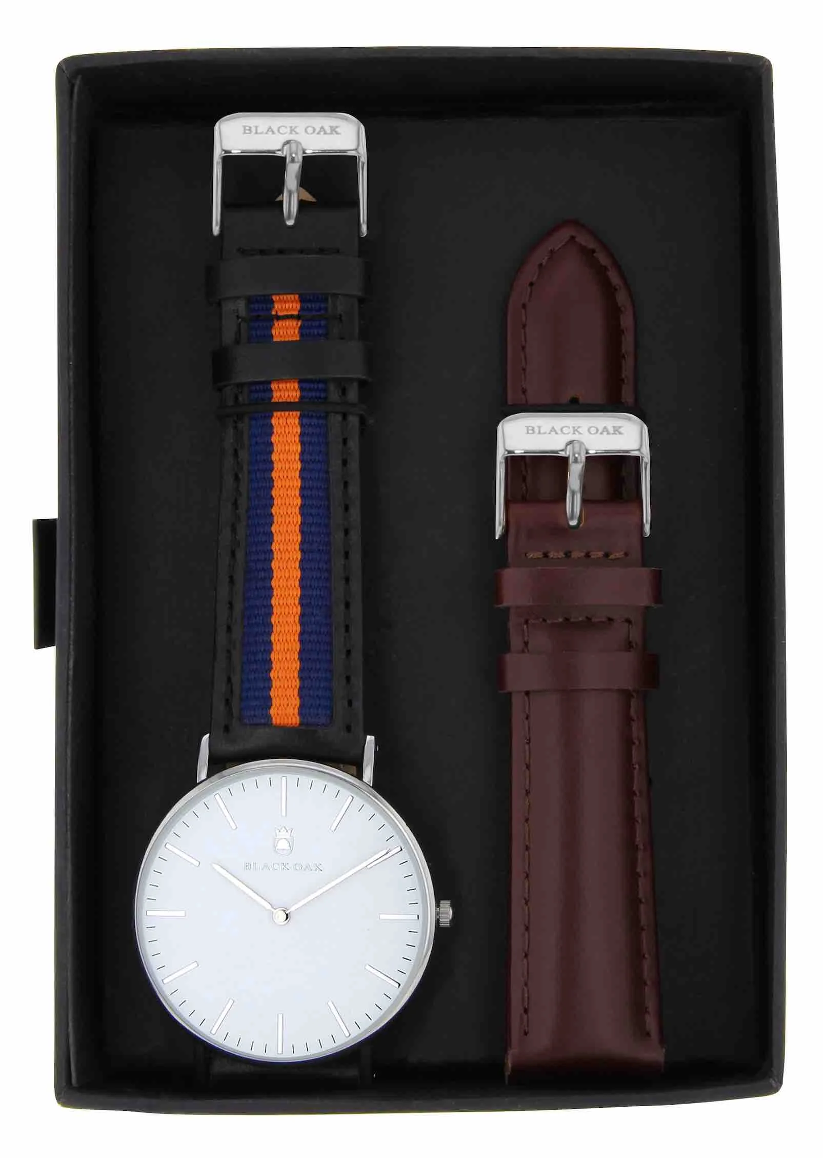 Montre homme black oak bracelet interchangeable BX58904SET-139 | Bracelet Noir Bleu Orange - Boitier Argent - Bracelet Interchangeable Bordeaux