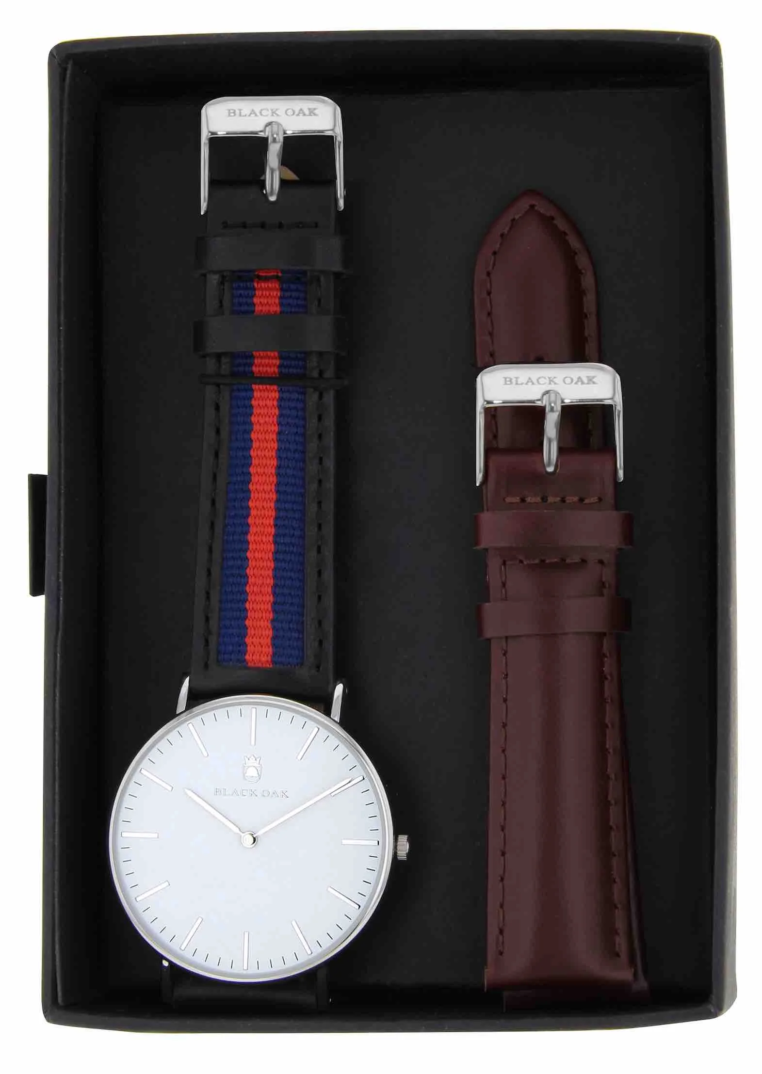 Montre homme black oak bracelet interchangeable BX58904SET-141 | Bracelet Noir Bleu Rouge - Boitier Argent - Bracelet Interchangeable Bordeaux
