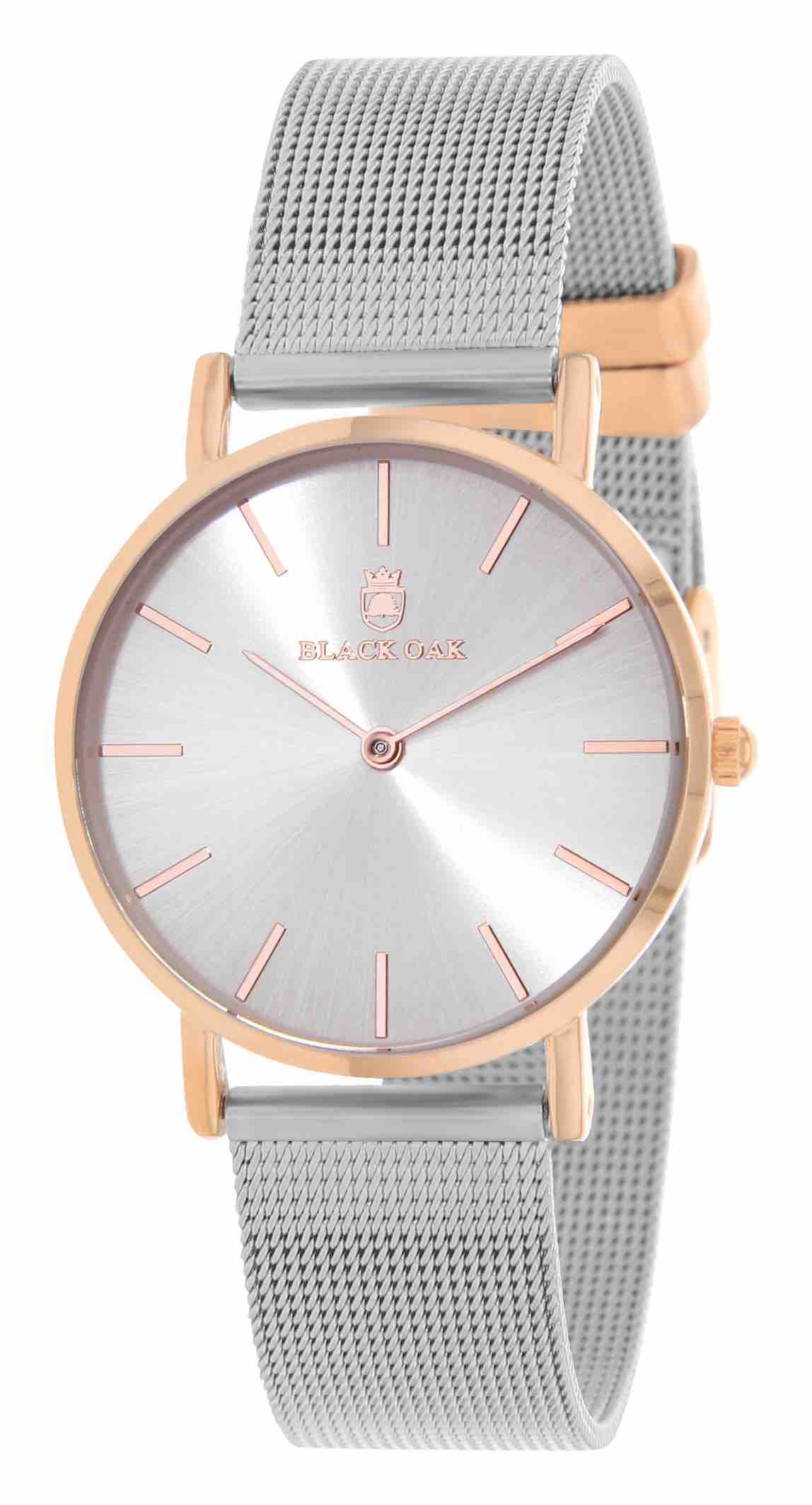 Black oak montre homme acier BX42004-312 | Bracelet argenté - Boitier or rose - Cadran argenté