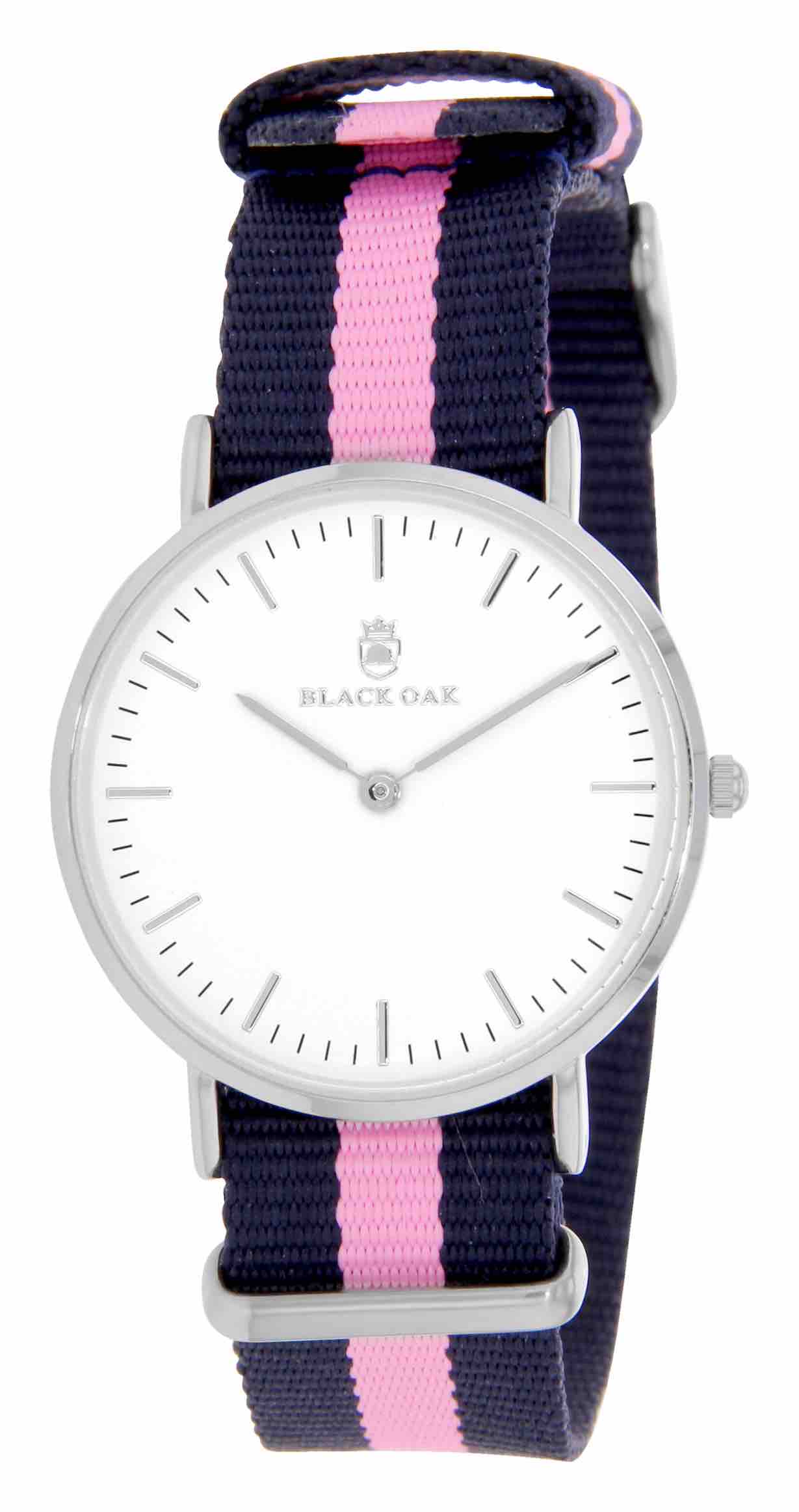 Black oak montre homme nato BX59904-212W | Bracelet bleu rose - Boitier argent - Cadran blanc