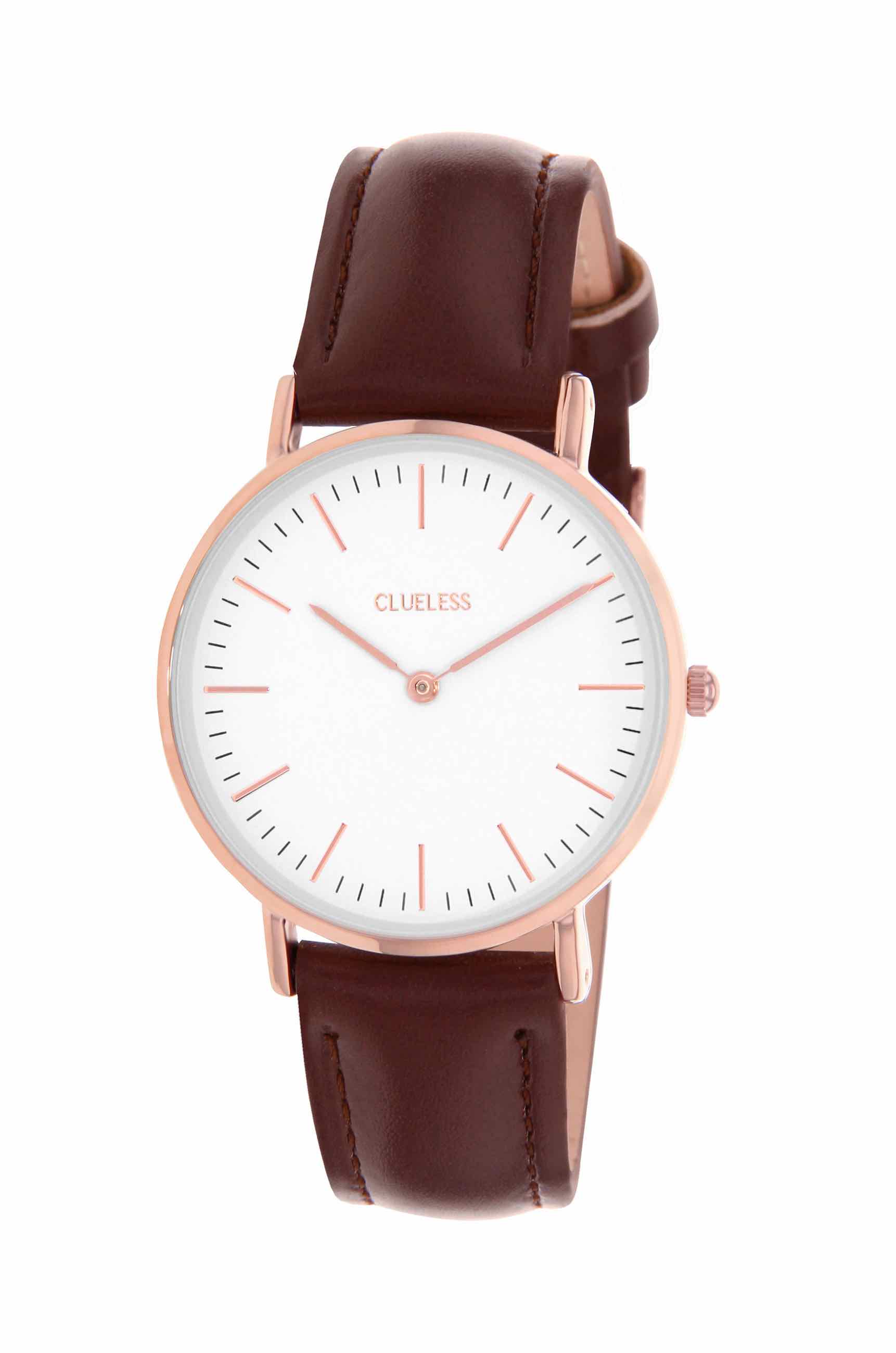 Clueless montre femme or rose BCL10072-808 | Bracelet marron - Boitier or rose - Cadran blanc