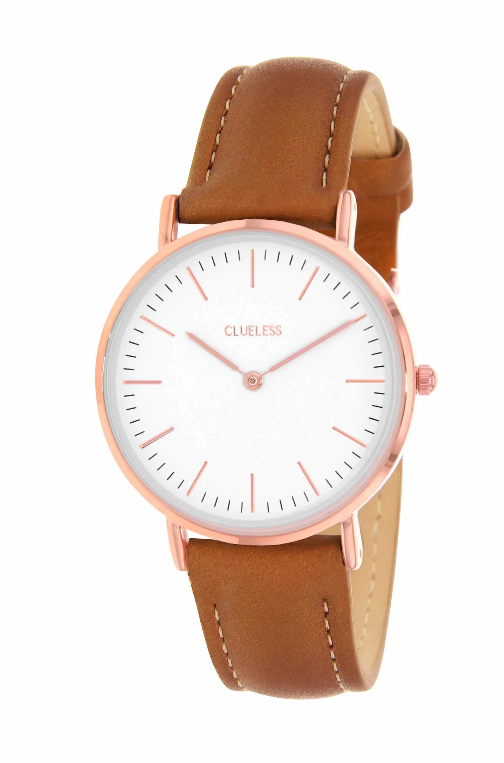 Clueless montre femme or rose BCL10072-811 | Bracelet tobacco - Boitier or rose - Cadran blanc